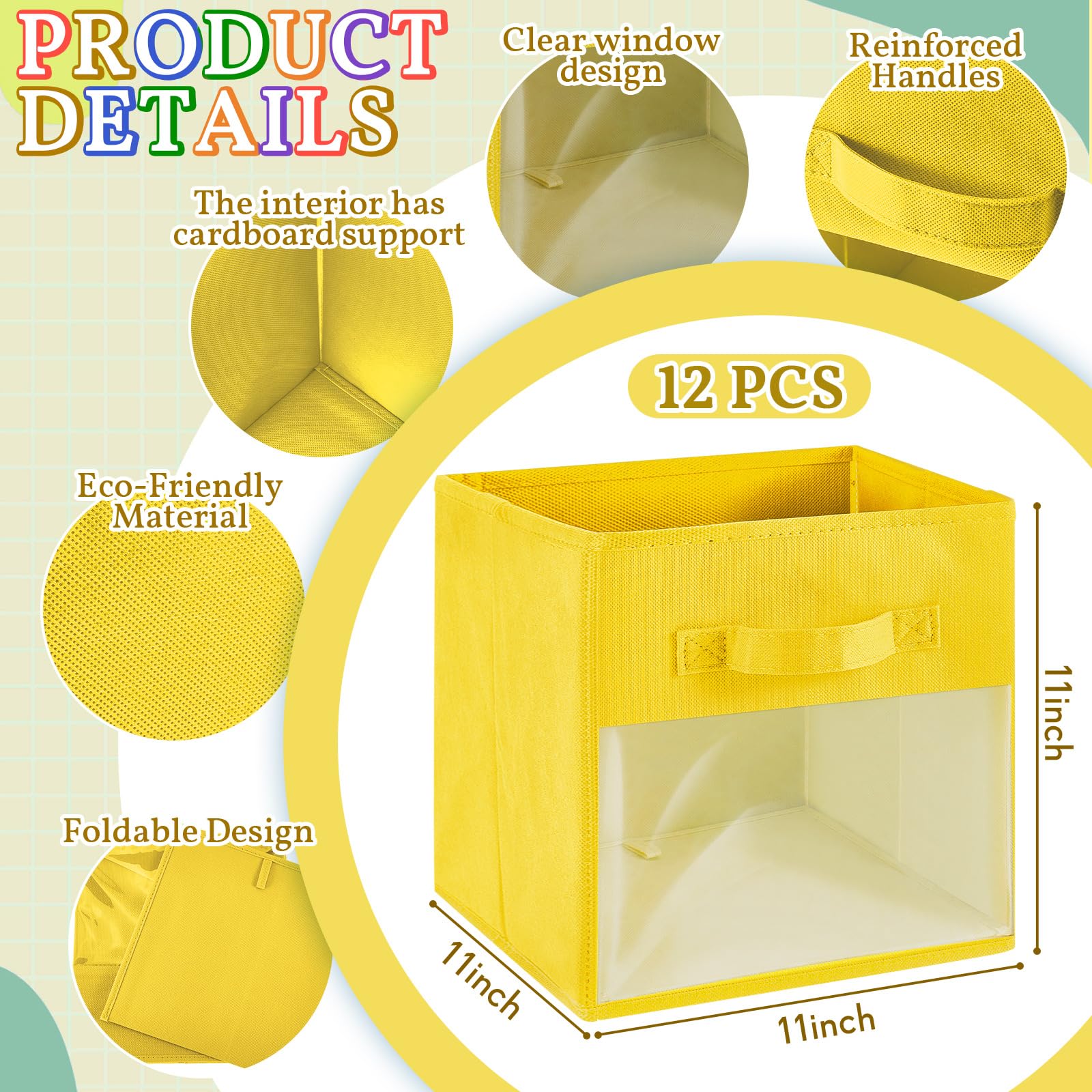 Marsui 12 Pcs Clear Storage Bins Collapsible Cube Fabric Storage Organizer Bin With Window For Kid Room Daycare Nursery Playroom