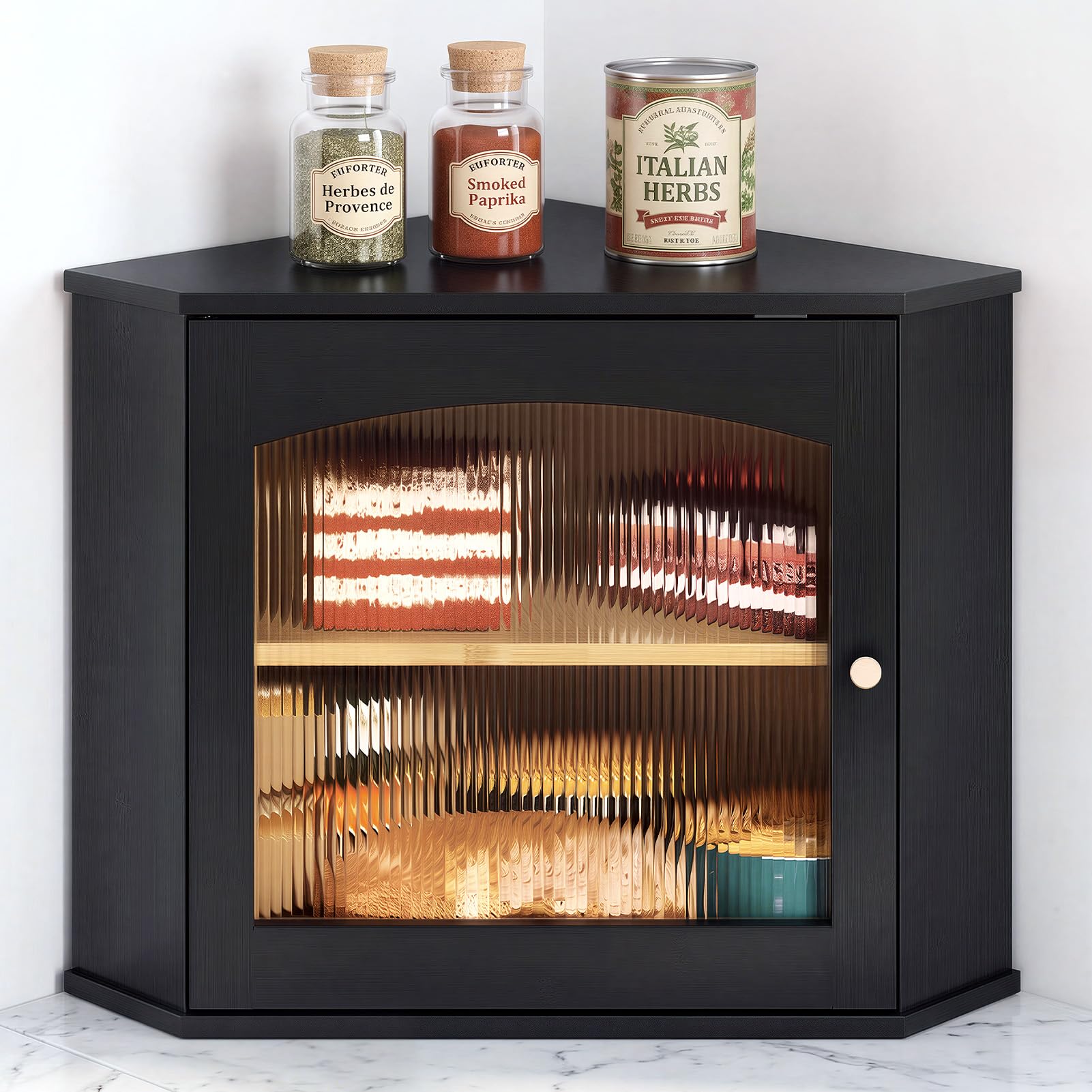LAMU Corner Bread Box for Kitchen Countertop, Bamboo Wood Bread Storage