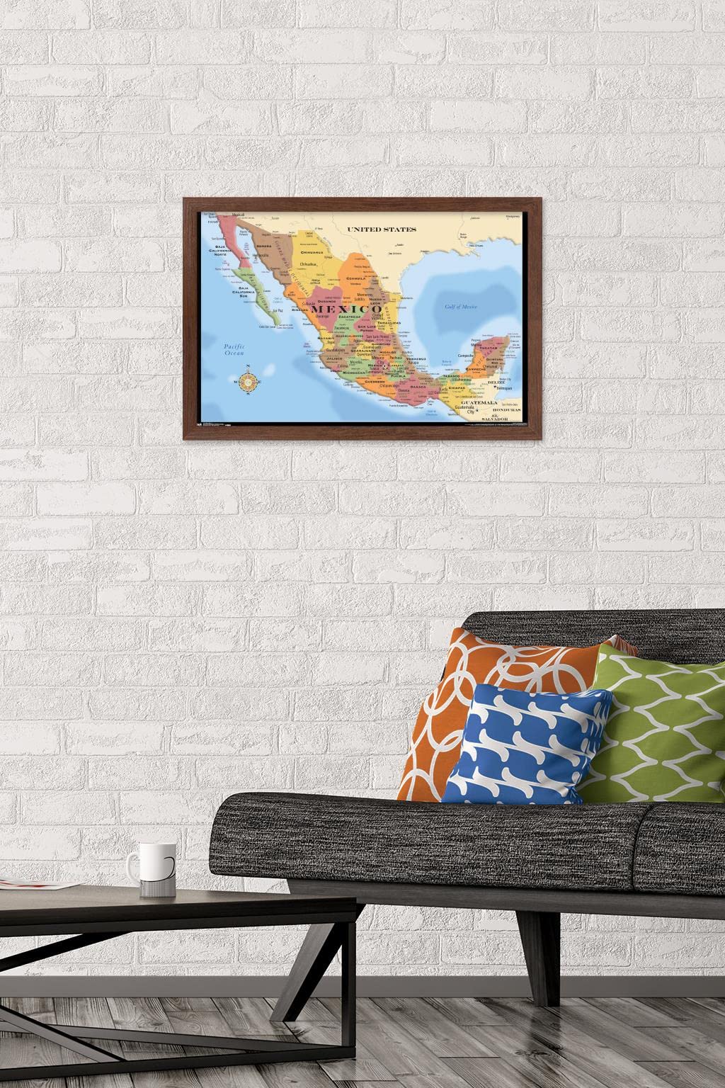 Trends International Map - Mexico Wall Poster, 14.725'' X 22.375'', Mahogany Framed Version