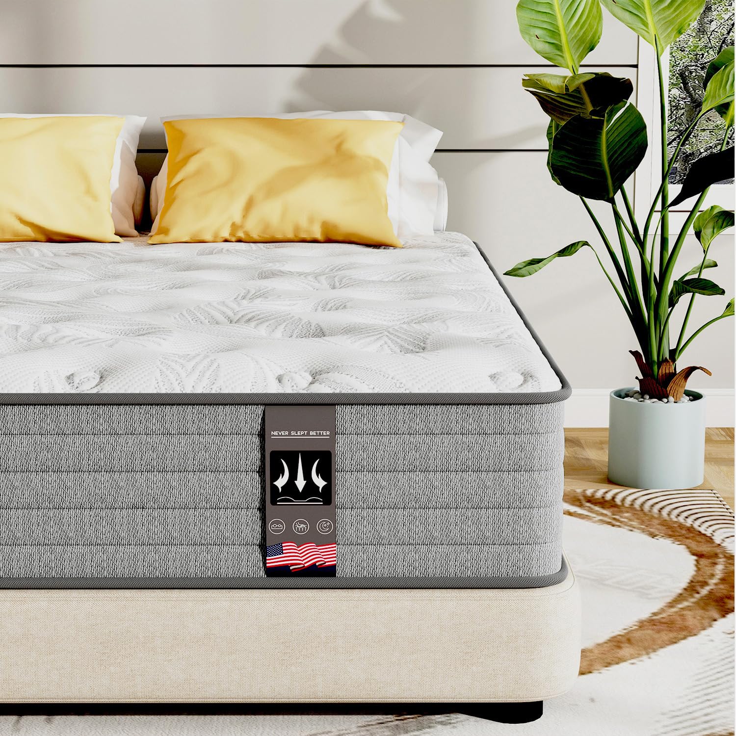 Full Mattress,12 Inch Superior Hybrid Mattress In A Box With Gel Memory Foam For Back & Lumbar Support,Individually Pocket Coils