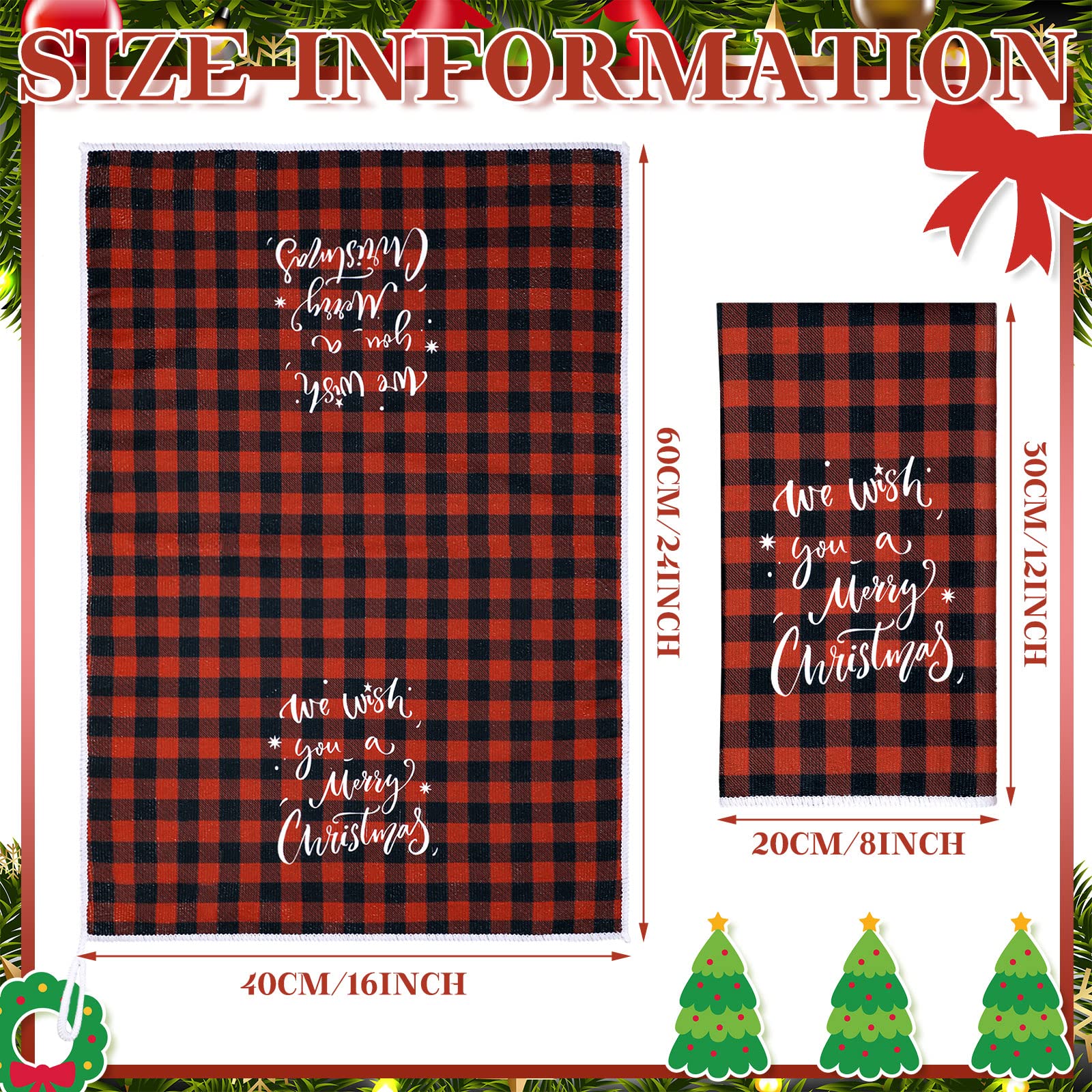 Patelai 4 Pack Christmas Kitchen Towels Buffalo Plaid Tea Dishtowels Farmhouse Winter Bathroom Hand Towels Christmas Decorations