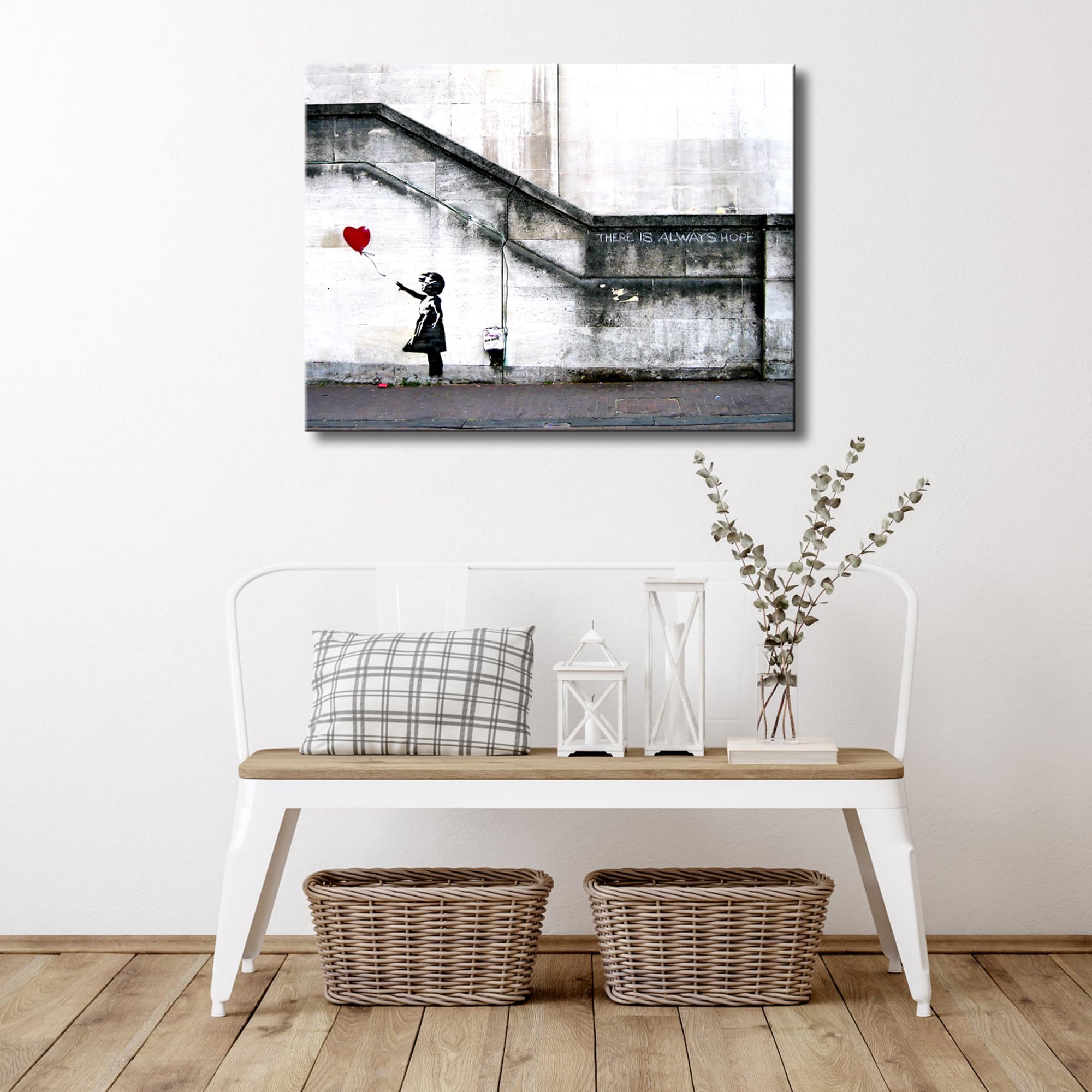 Wieco Art Canvas Paintings Wall Art Banksy Grafitti Girl With Red Balloon Grey Large Love Canvas Prints Pictures Modern Gallery
