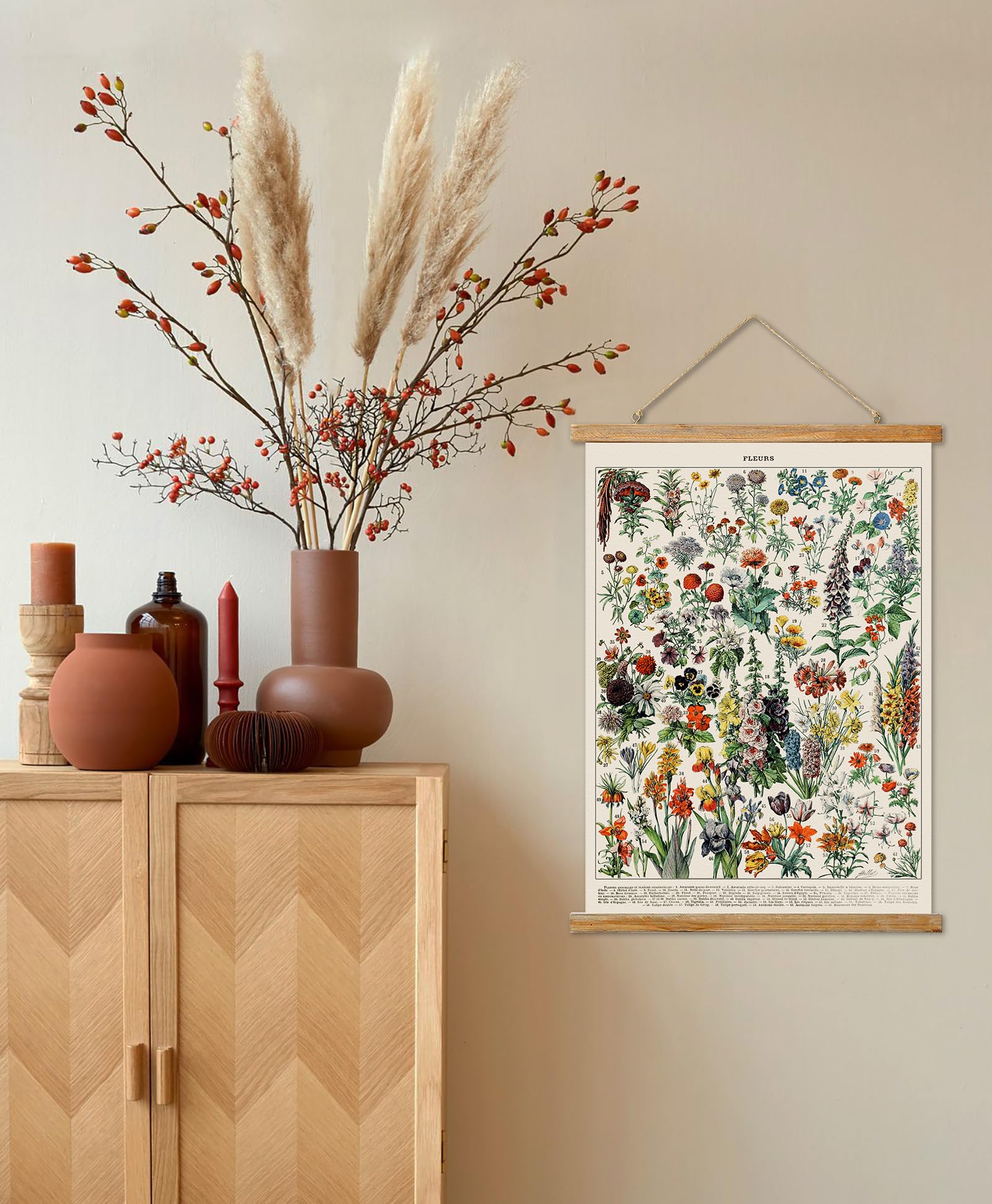 Ovfovy Vintage Flower Poster, Rustic Room Aesthetic, Retro Wall Art Prints Without Fading, Printed On Linen With Wood Frames, Re