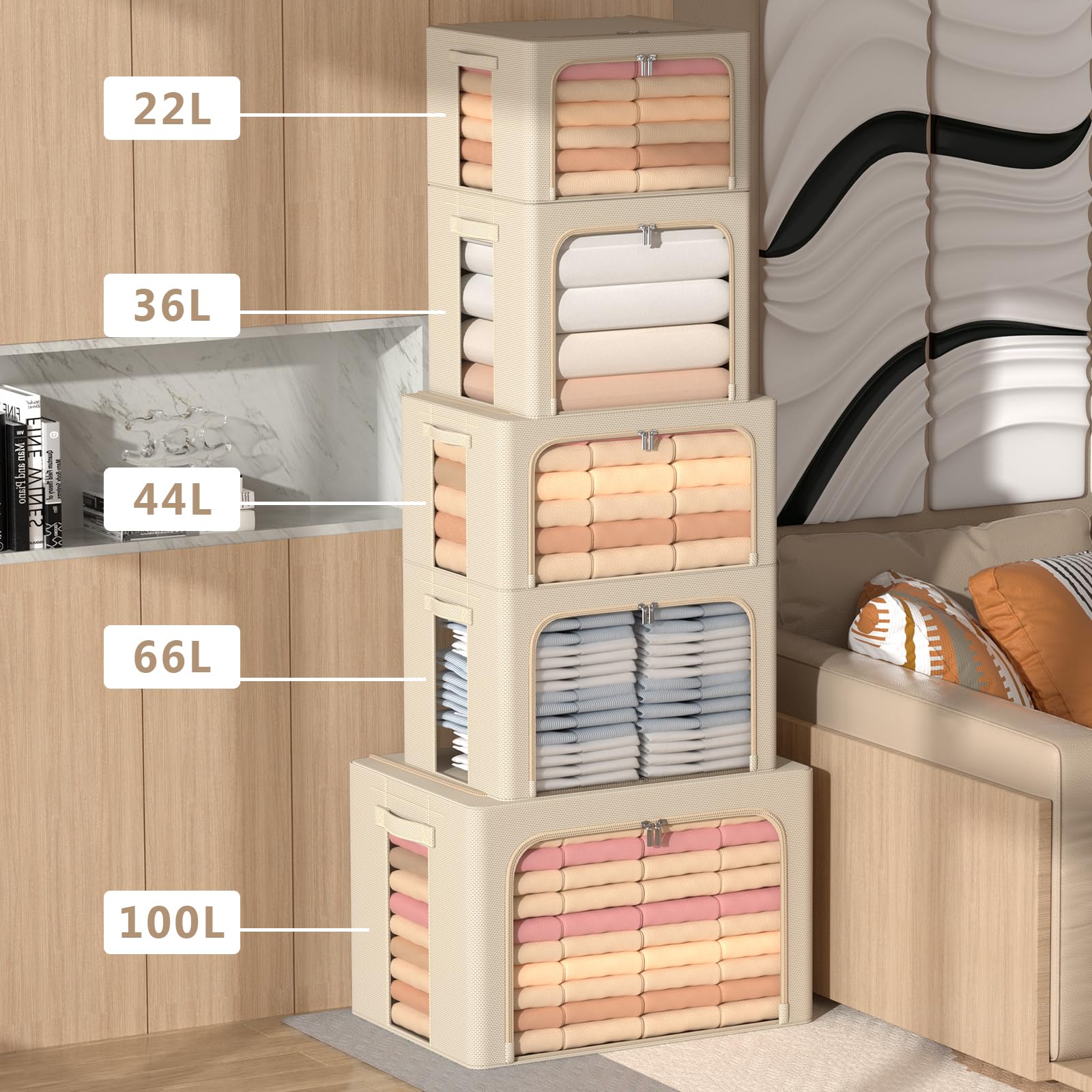 3Pack Frame Storage Box - Clothes Storage Bin Bags Oxford Fabric Foldable Stackable Container Organizer Set with Clear Window &