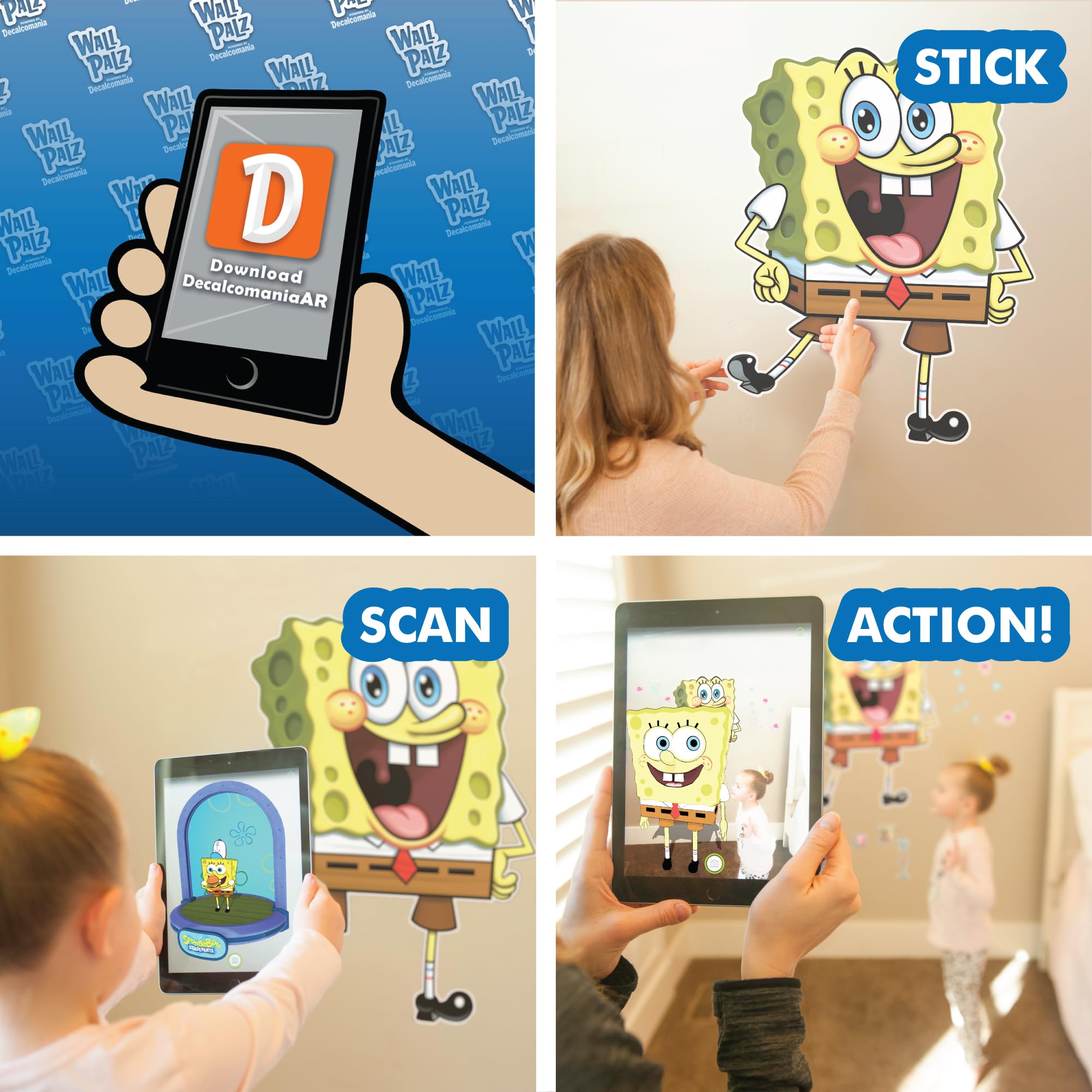 Wall Palz Spongebob Squarepants Wall Decal - 20'' Spongebob Stickers With 3D Augmented Reality Interaction - Spongebob Bedroom D