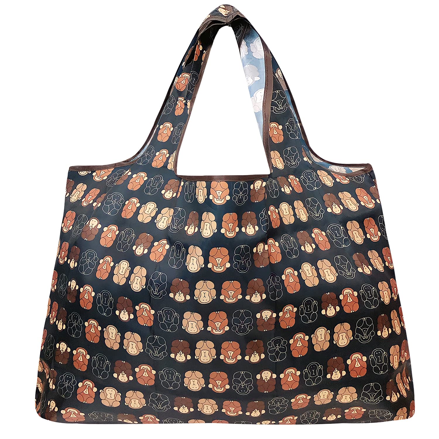 Allydrew Large Foldable Tote Nylon Reusable Grocery Bags, Monkey Business