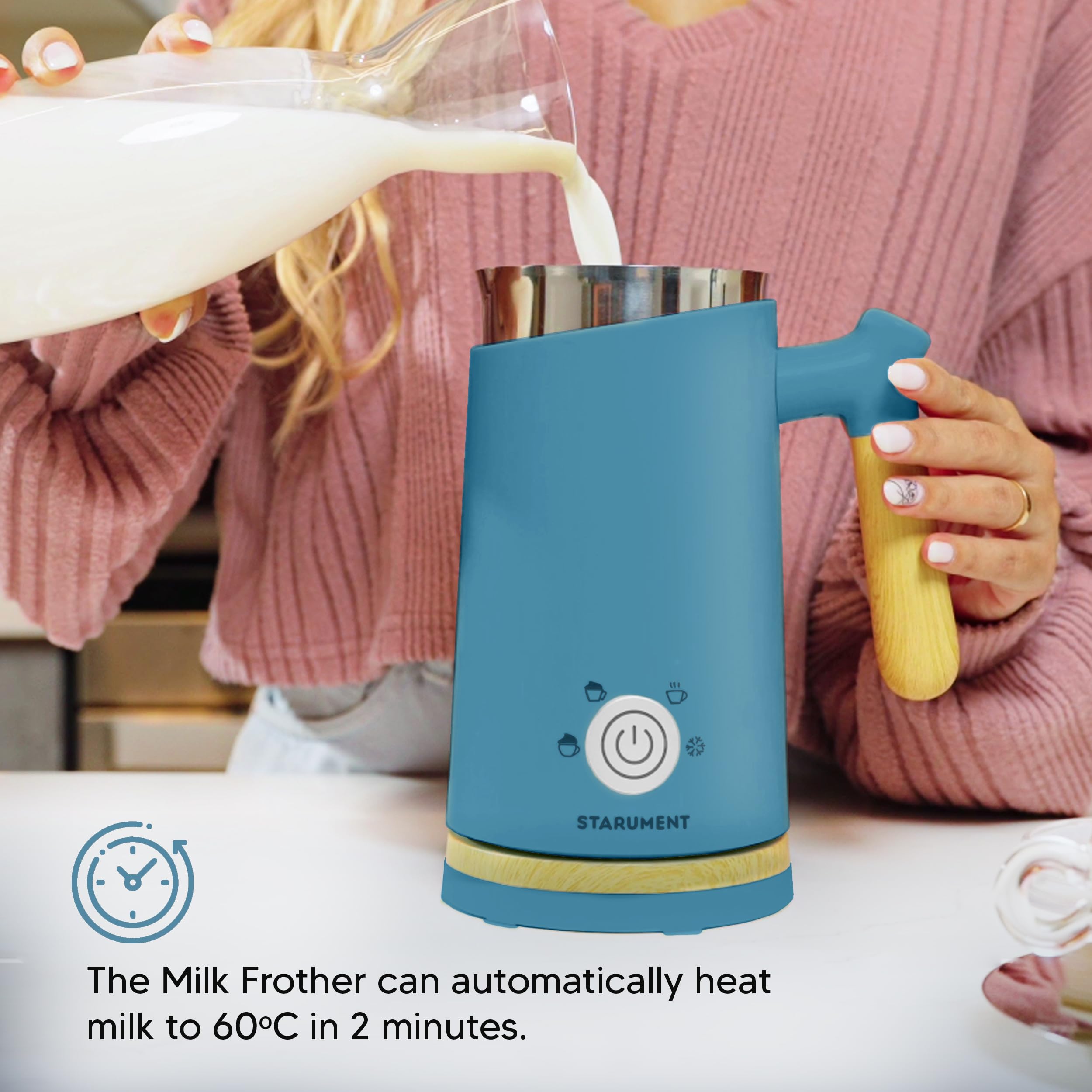 Starument Electric Milk Frother - Automatic Milk Foamer & Heater For Coffee, Latte, Cappuccino, Other Creamy Drinks - 4 Settings