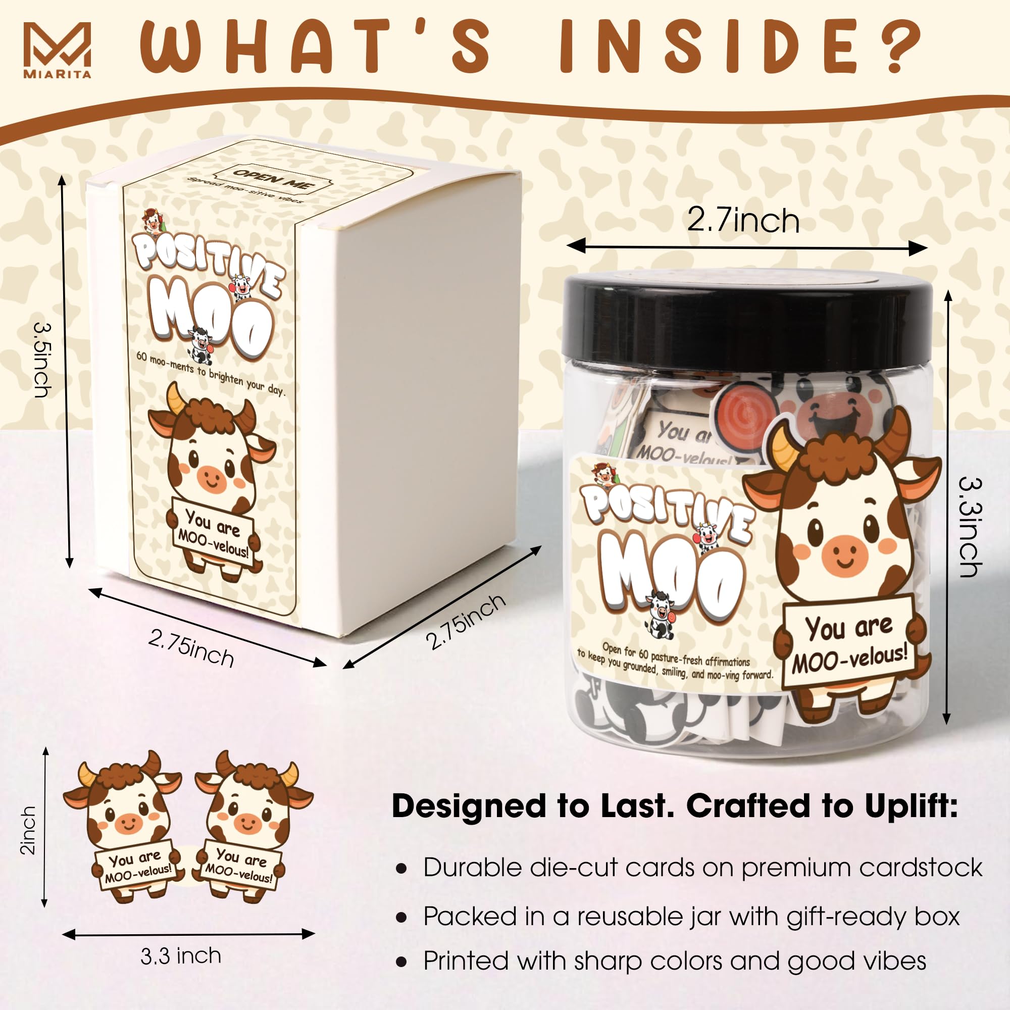 Positive Cow Gifts for Women Cow Lovers - Daily Affirmation Cards for Men Coworkers, Cute Friend Birthday Gifts for Women Teache