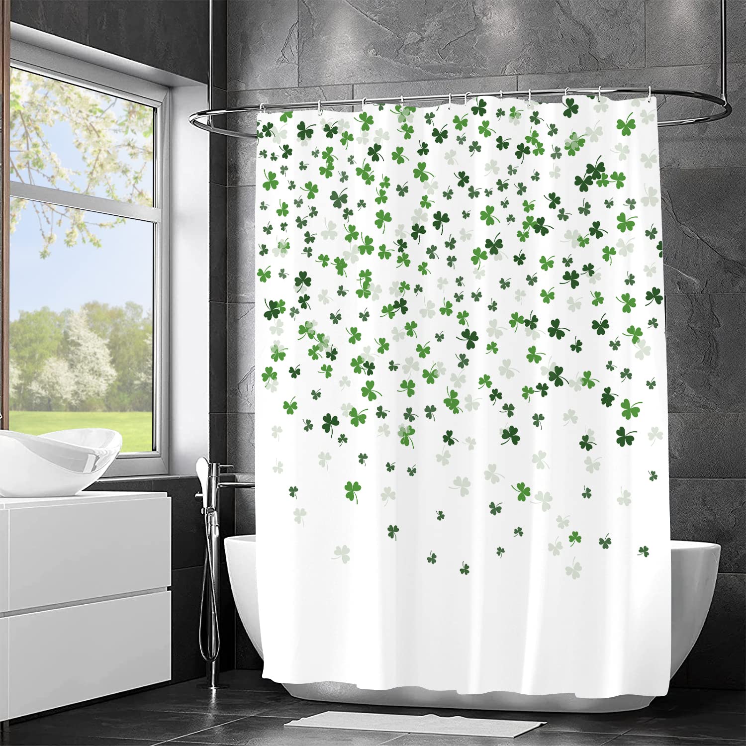 Jbralid Happy St Patrick'S Day Clover Shower Curtain Green Shamrock Bath Curtain Waterproof Shower Curtains For Bathroom Decor W