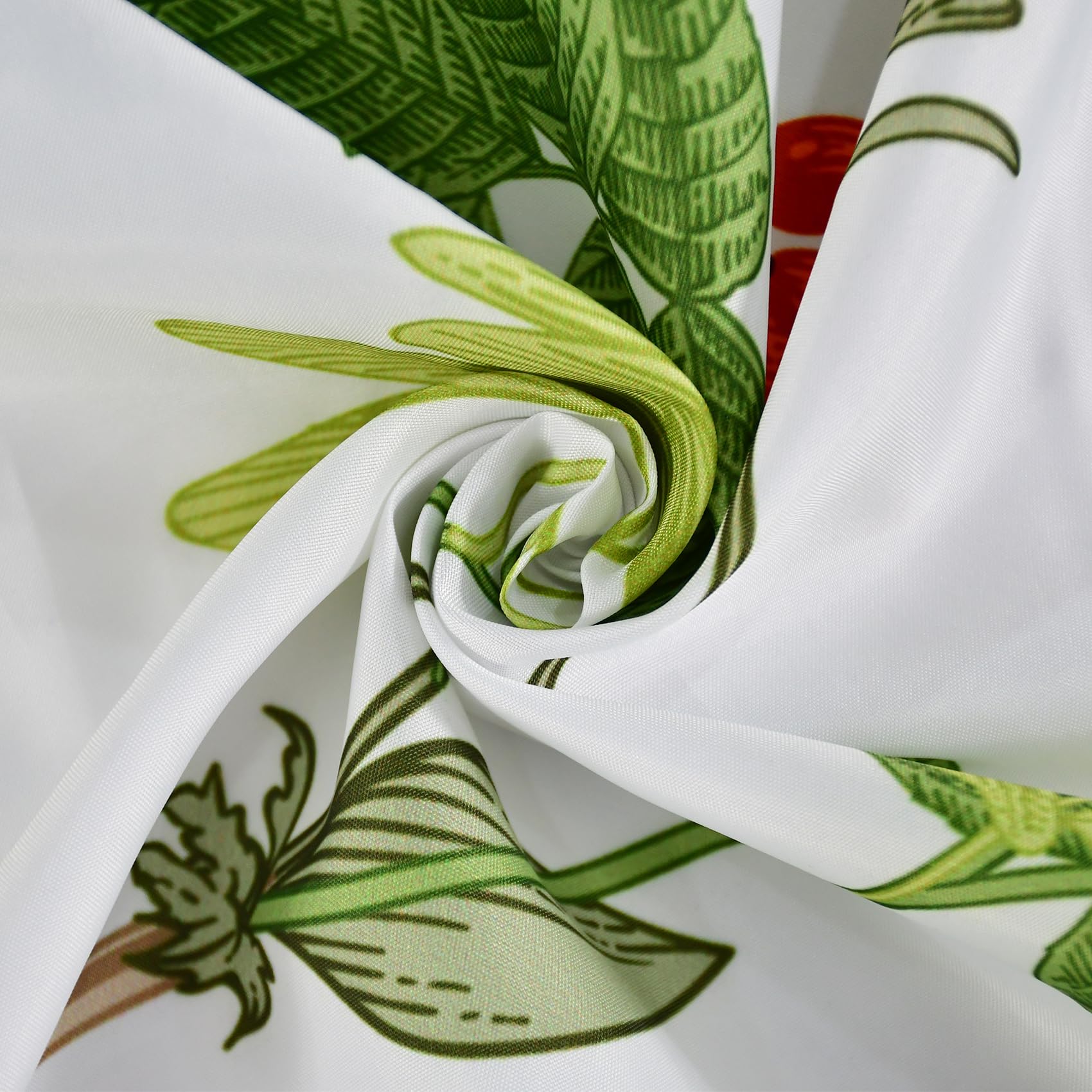 Yanutan Birds With Green Plants Shower Curtain, Animals Green Leaves White Shower Curtain Set For Bathroom, Lively Birds Fabric