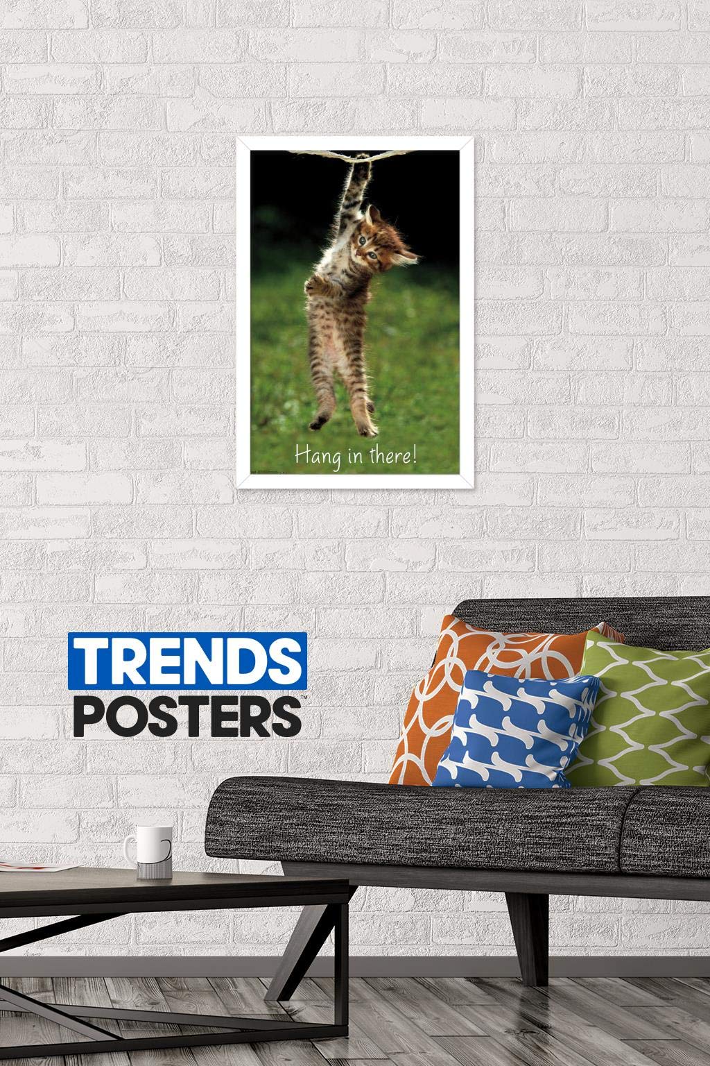 Trends International Famous Kitten Hang In There Poster Wall Poster, 14.72'' X 22.37'', White Framed Version