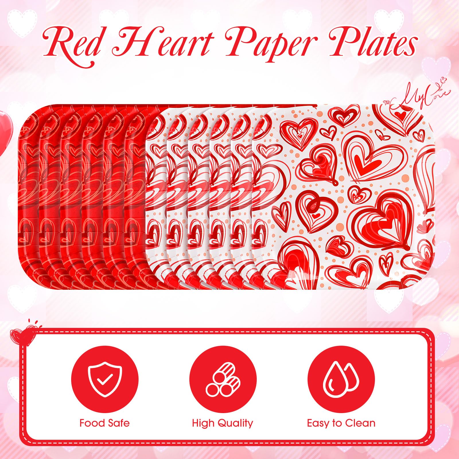Ziliny 50 Pcs 7 Inch Valentine'S Day Dessert Plates Square Red Disposable Plates Heart Paper Plates Valentines Party Plates Deco