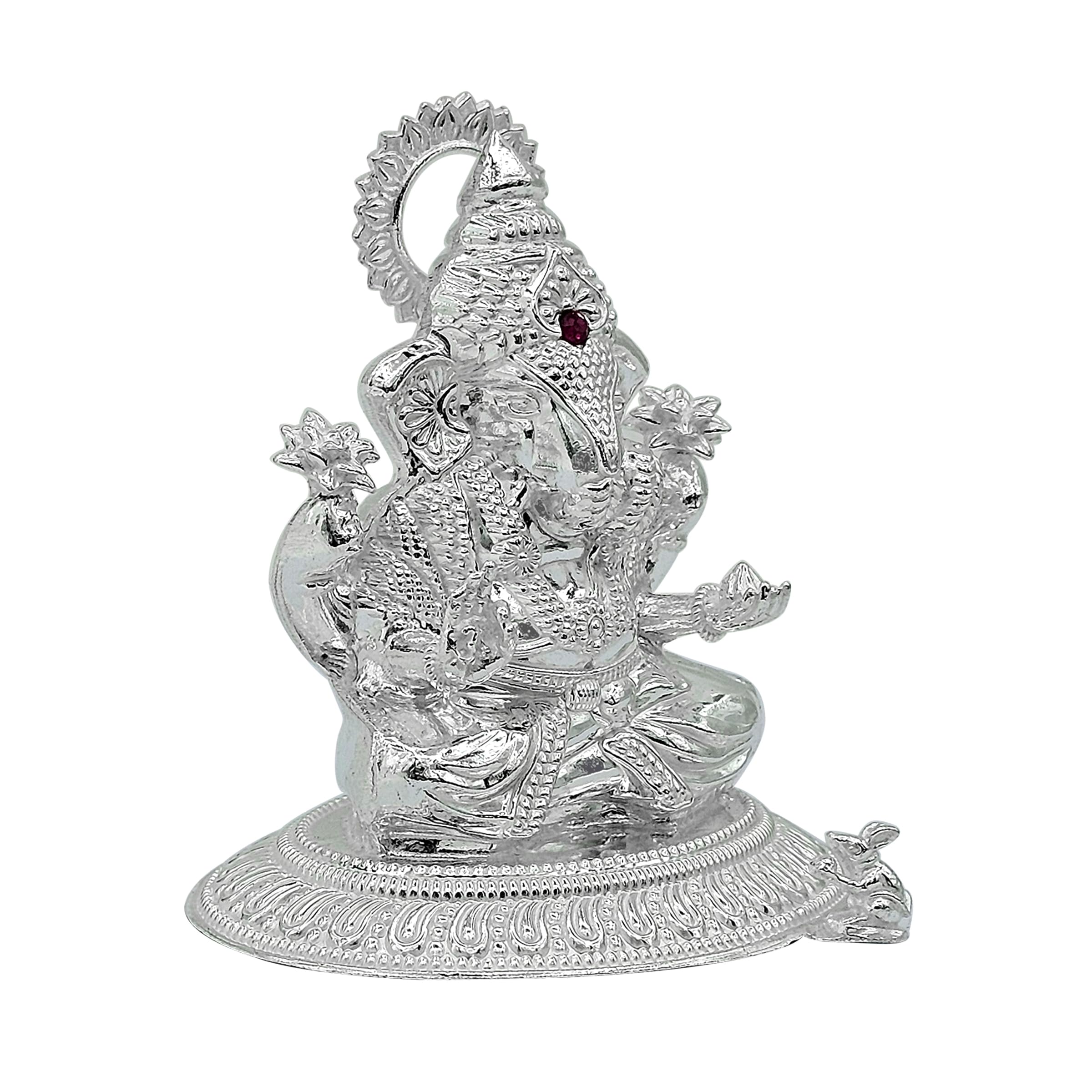 Maa Silver Pure Silver Dagdusheth Ganesha Ganpati Ji Bis Hallmarked Hollow Idol/Murti With Colour Stone Perfect For Gifting Home