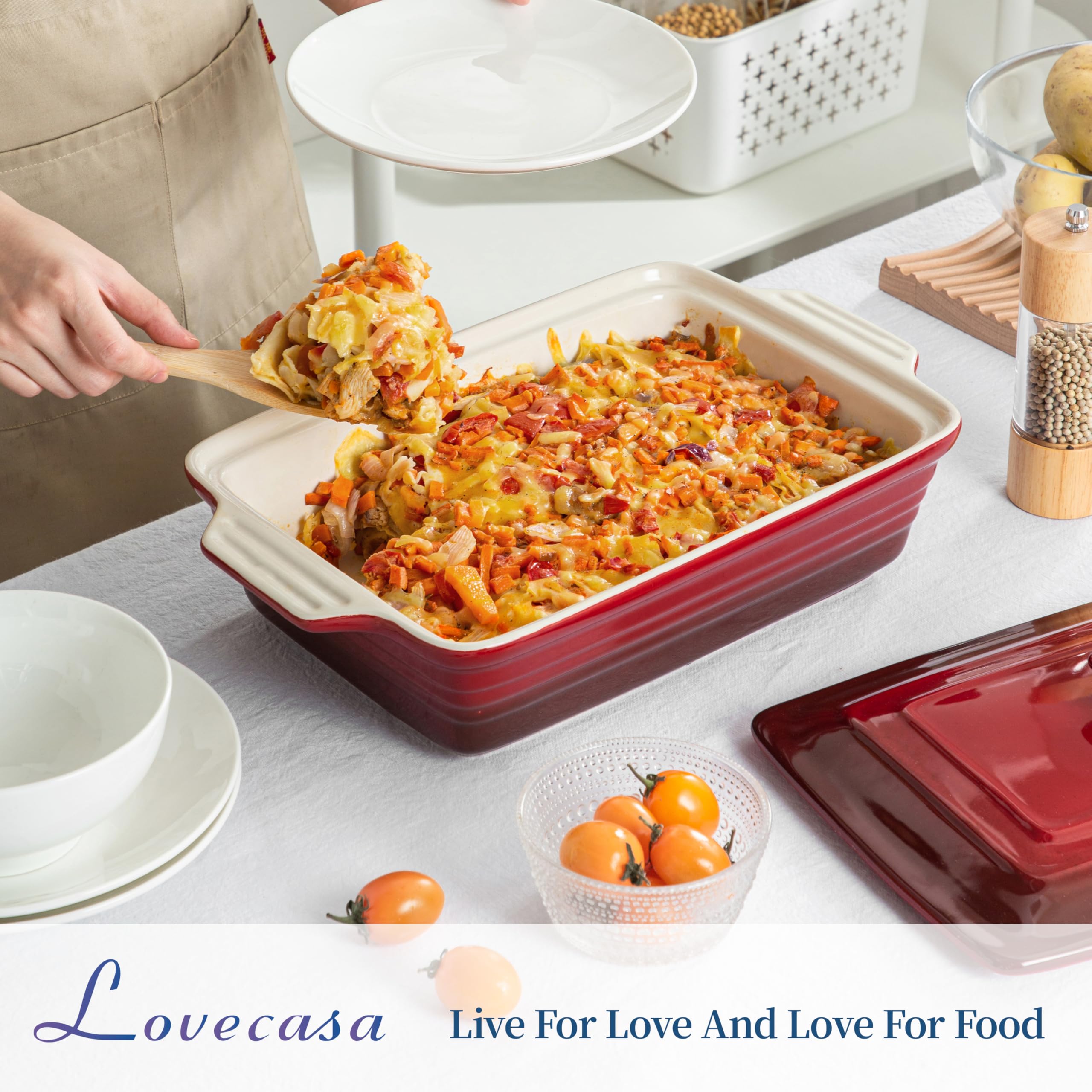 Lovecasa Nonstick Casserole Dish With Lid, 4.5 Quart Lasagna Pan Deep, 9X13 Ceramic Baking Dish For Dinner, Banquet, And Party,