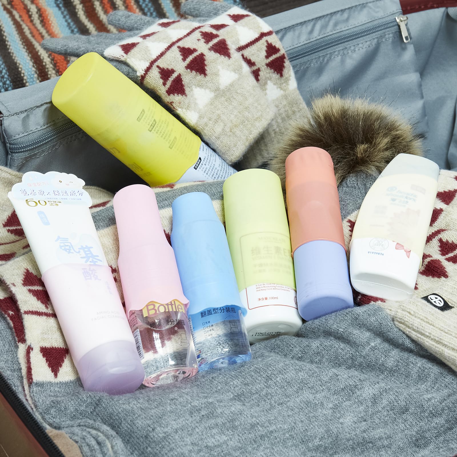 Nelshp Travel Bottle Covers For Toiletries 10 Pack Silicone Travel Size Container Sleeves,Stretching Travel Toiletries Accessori