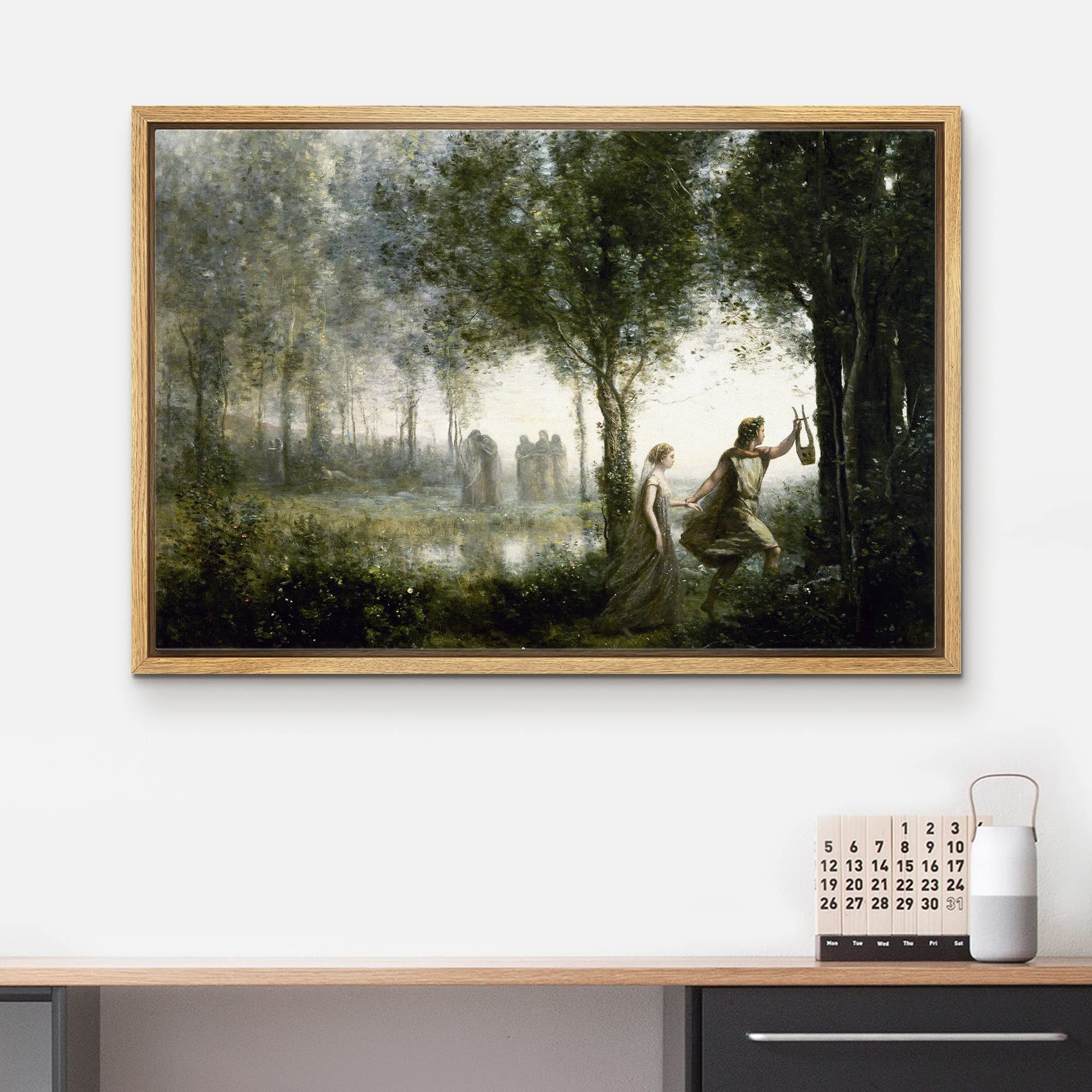 Wall26 - Framed Canvas Orpheus Leading Eurydice From The Underworld By Jean-Baptiste-Camille Corot - Canvas Print Wall Art Famou
