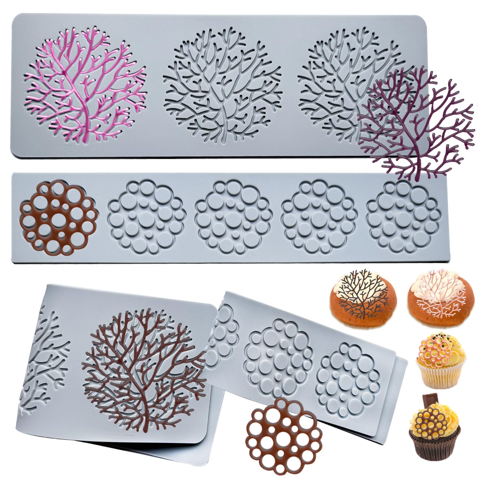 Acxydm 4PCS Tuile Molds Silicone,Acxydm Leaf Silicone Mold Bubble Fondant Mold,Lace Molds for Cake Decorating,3D Leaf Bubble Can