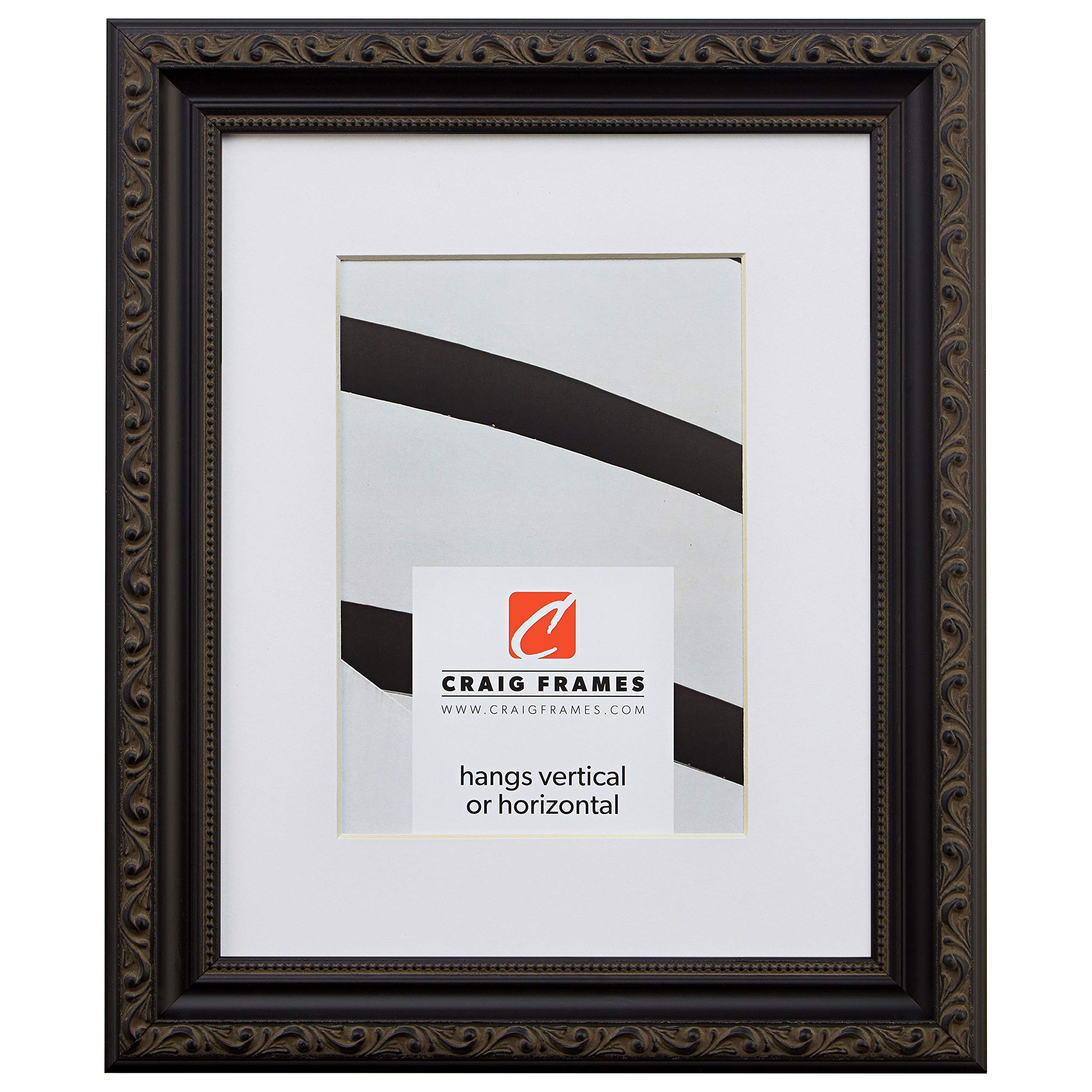 Craig Frames Ancien Ornate, 22 x 28 Inch Antique Black Picture Frame Matted to Display an 18 x 24 Inch Photo