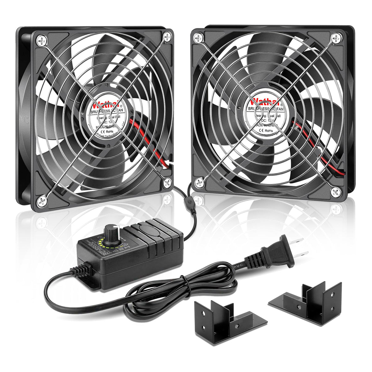 Wathai 120mm Muffin Fan Dual Ball with AC 110v - 240V Speed Control High Performance for Doorways, Wood Stoves, Fireplaces 2 Pac