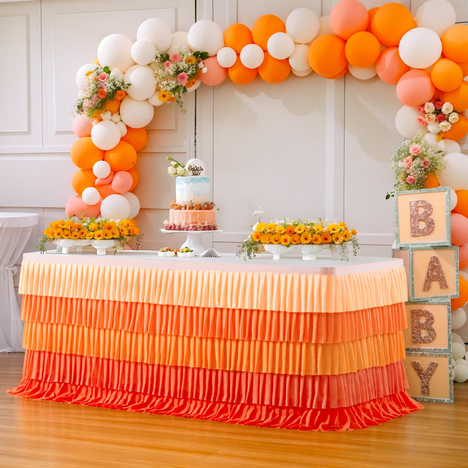 Orange Table Skirt Ruffle Fall Tablecloth for Rectangle Table 14ft Thanksgiving Christmas Birthday Party Baby Shower