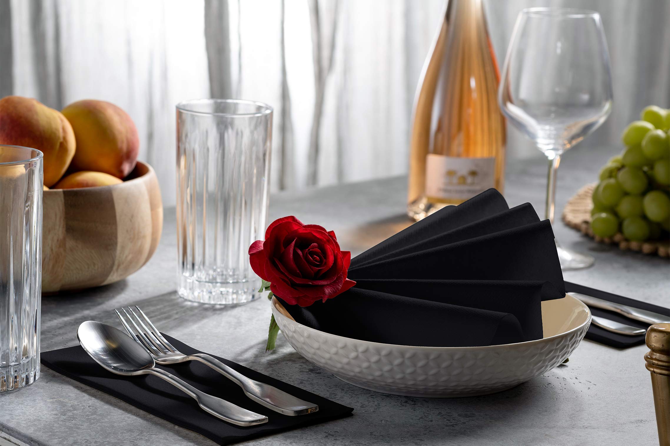 100 Linen-Feel Black Paper Napkins - Decorative Cloth-Like Black Dinner Napkins - Soft And Absorbent. For Kitchen  Party  Wedding  Bathroom Or Any Occasion. (Pack of 100)
