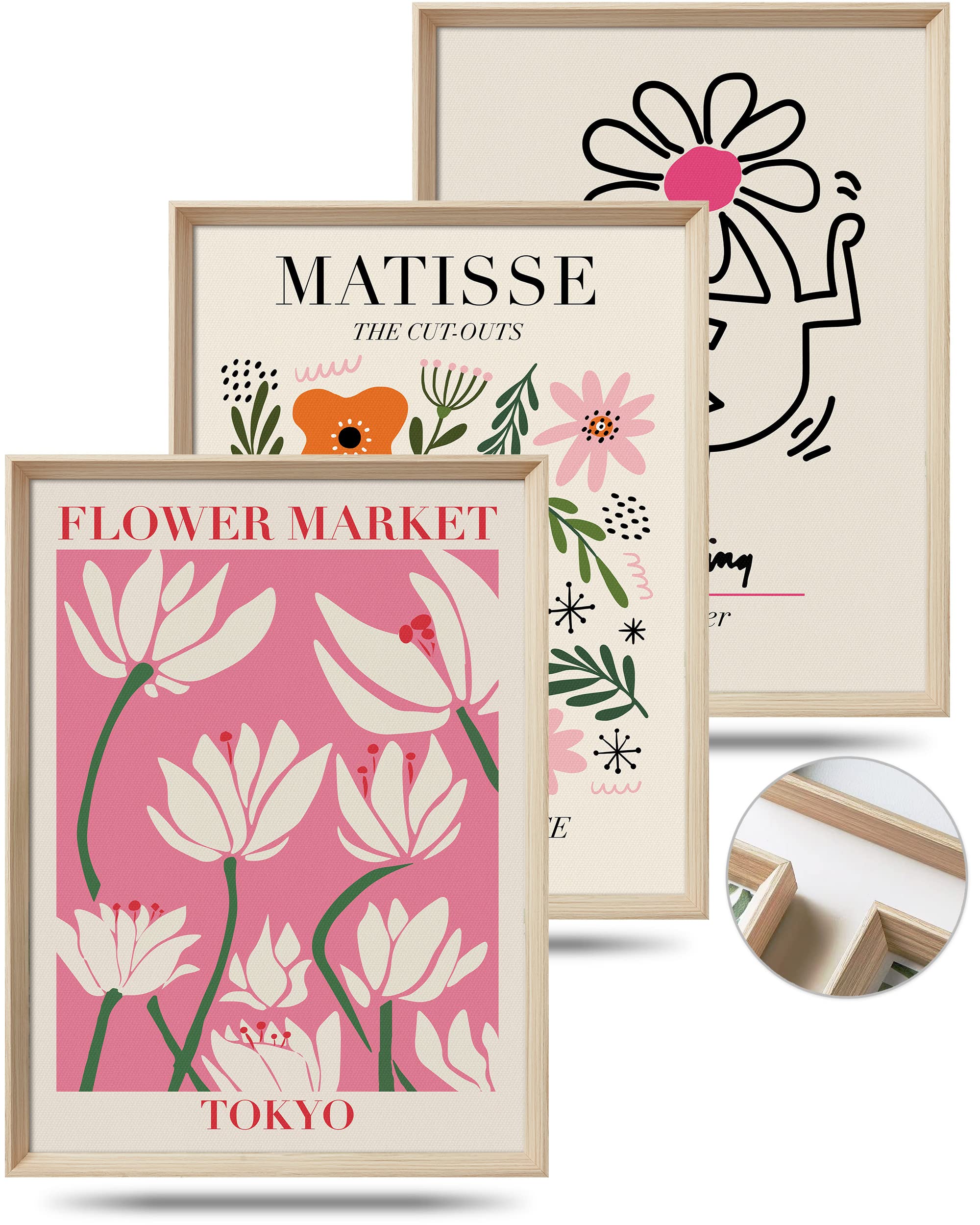 Upwoigh Framed Wall Art(No Plexiglass), Abstract Henri Matisse Canvas Wall Art, 12X16In Pink Tokyo Flower Market Wall Decor, Woo