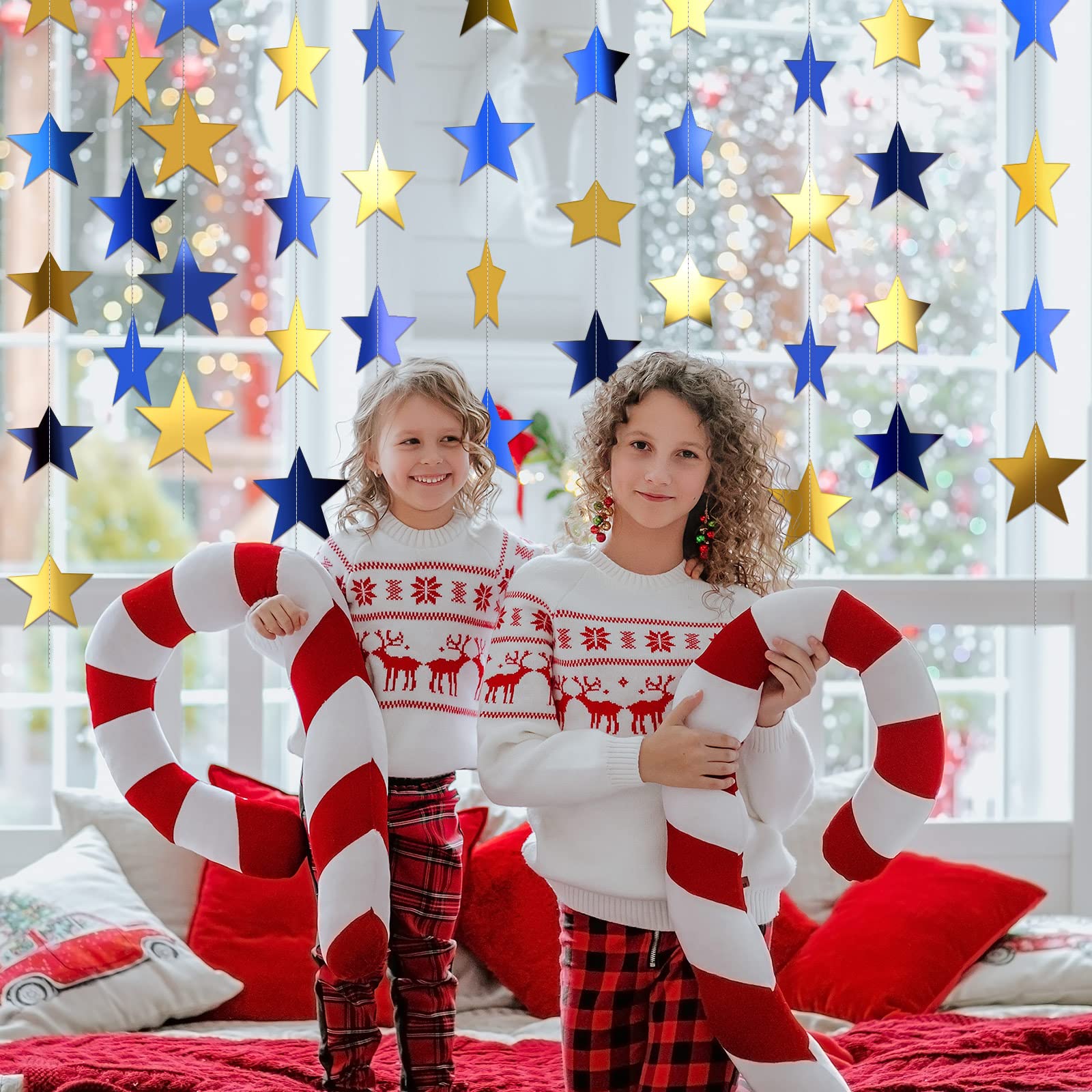 Patelai Glitter Star Garland Banner Christmas Decor 130 Feet Star Hanging Bunting Banner Twinkle Backdrop for Homecoming Classro