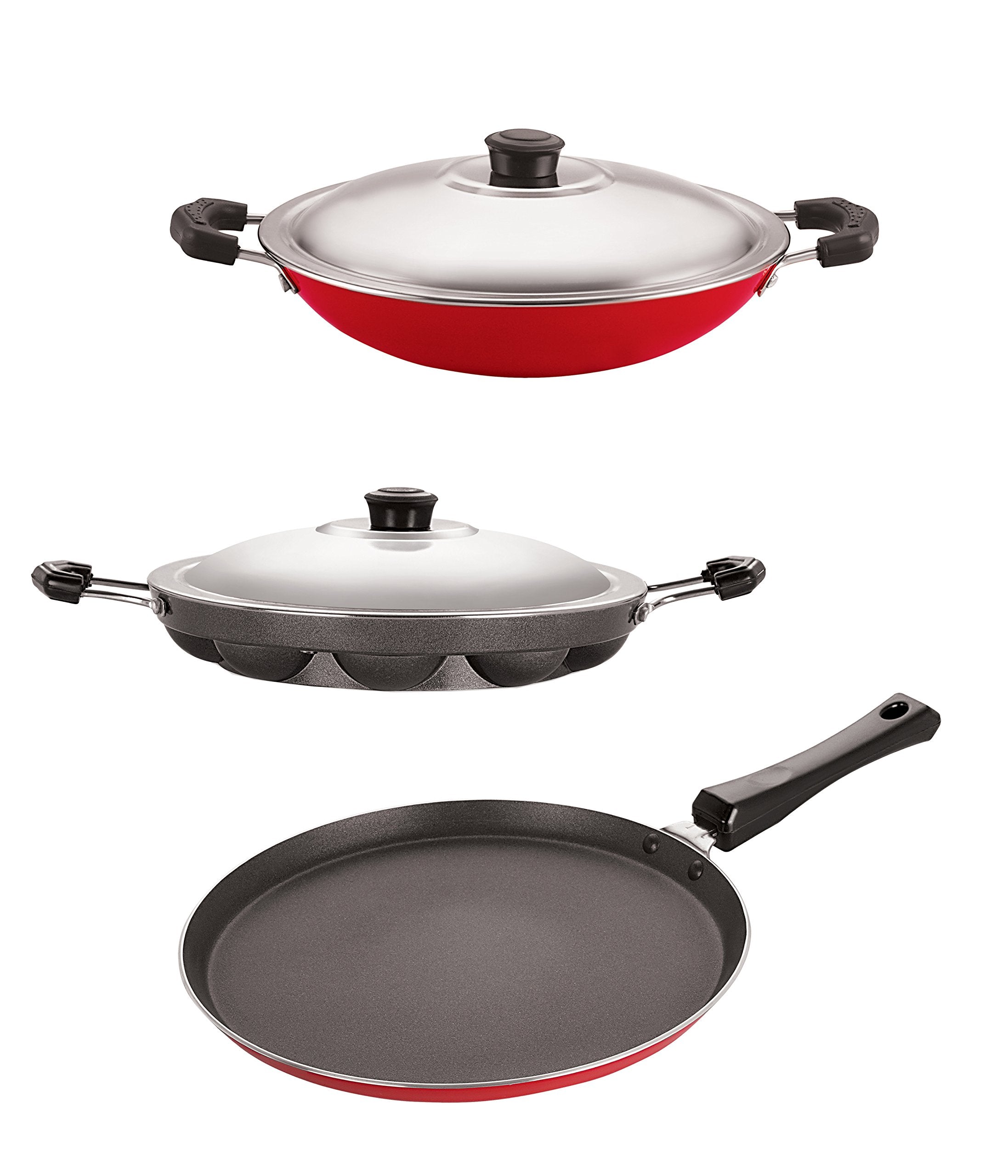 Nirlon NonStick Aluminium Flat Tawa Appam And Appachatti Combo Kitchen Utensils Set, 2.6Mm_Ft10_Ap(12)_Ac