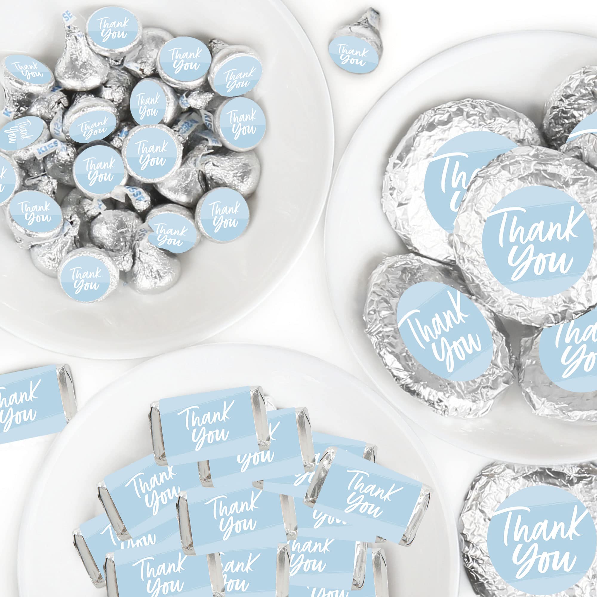 Big Dot Of Happiness Dusty Blue Elegantly Simple - Mini Candy Bar Wrappers, Round Candy Stickers And Circle Stickers - Guest Par