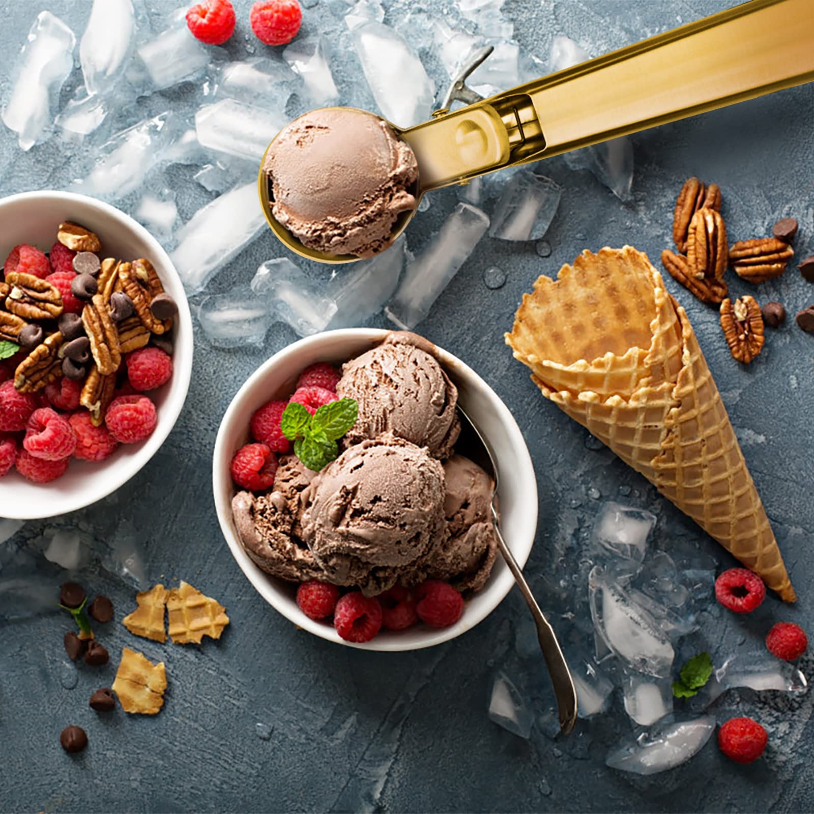 Yastant Premium Ice Cream Scoop With Trigger Ice Cream Scooper Stainless Steel, Heavy Duty Metal Icecream Scoop Spoon Dishwasher