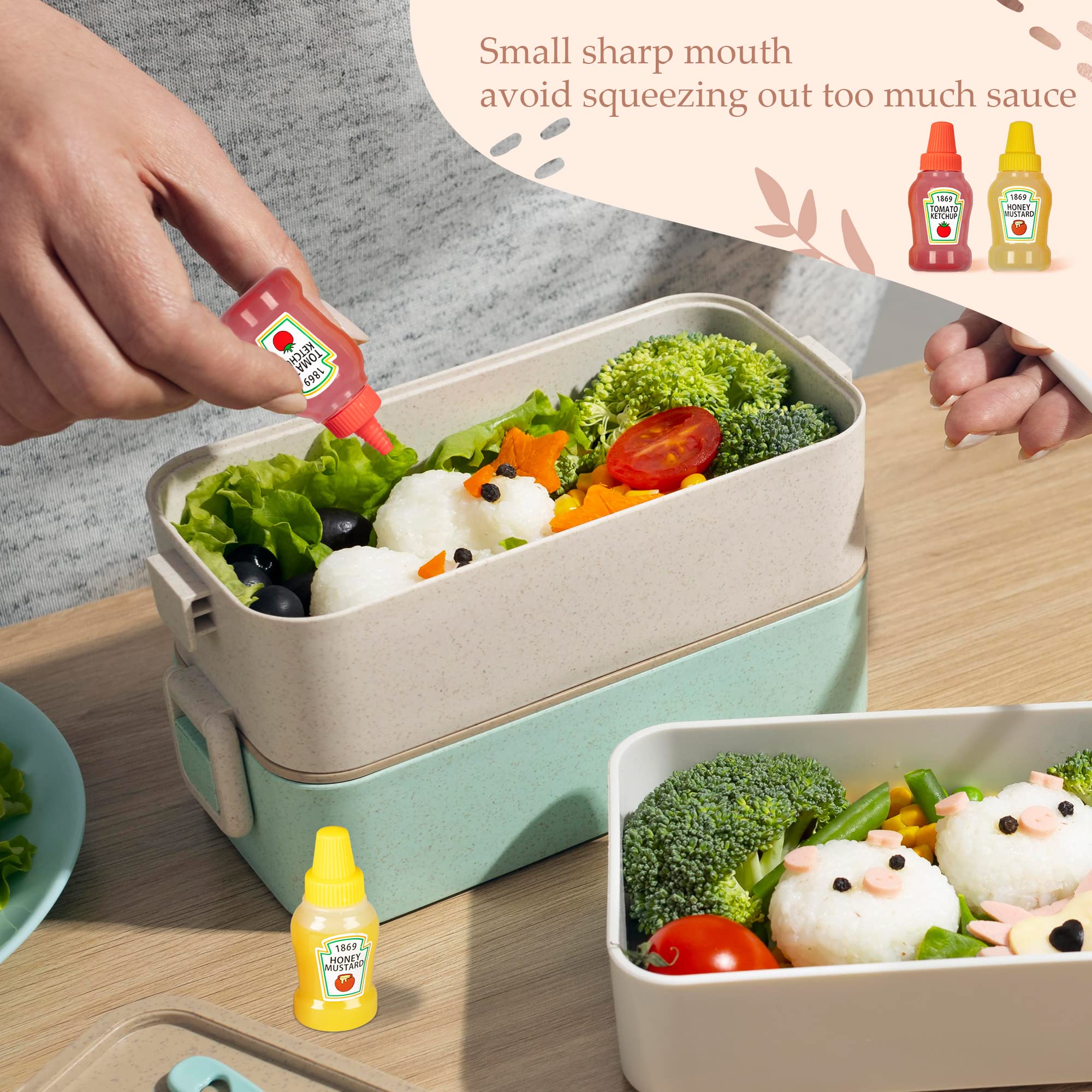 Ronrons 4 Pieces Mini Ketchup Bottles For Bento Box Accessories, 25Ml Mini Condiment Squeeze Bottles Plastic Sauce Bottles Conta