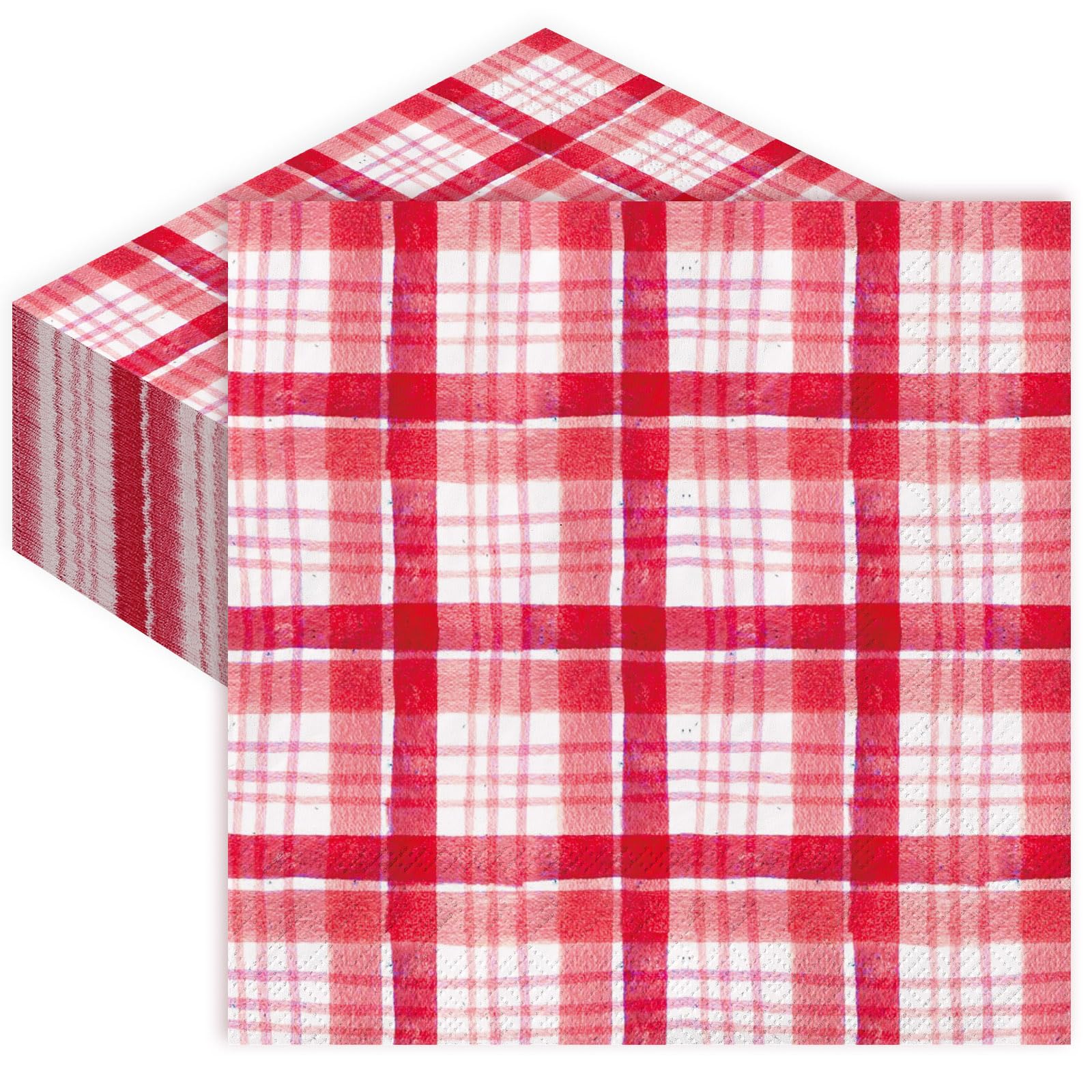 Jarthenaamcs 80Pcs Valentine'S Day Paper Napkins 6.5 X 6.5 Inch Watercolor Plaid Disposable Dinner Napkins Red White Checkered L