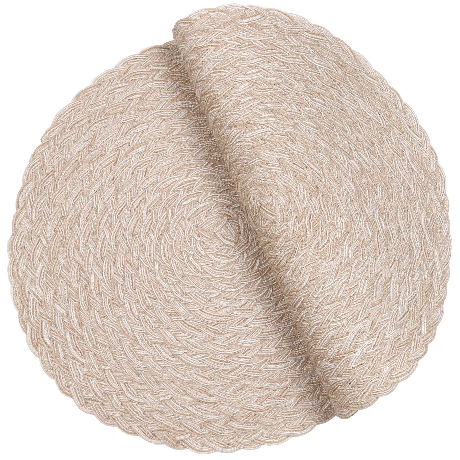 Shacos Round Braided Placemats 15 Inch Set Of 4 Thick Washable Kitchen Table Placemats For Home Wedding Party (T-Beige, 4)