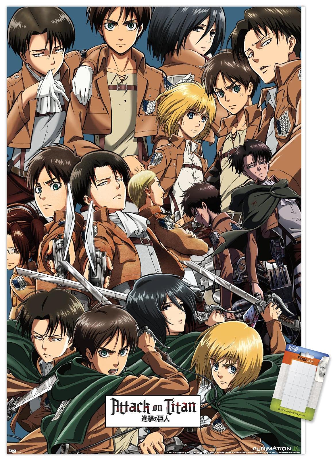 Trends International Attack On Titan - Collage Wall Poster, 22.375'' X 34'', Premium Poster & Mount Bundle
