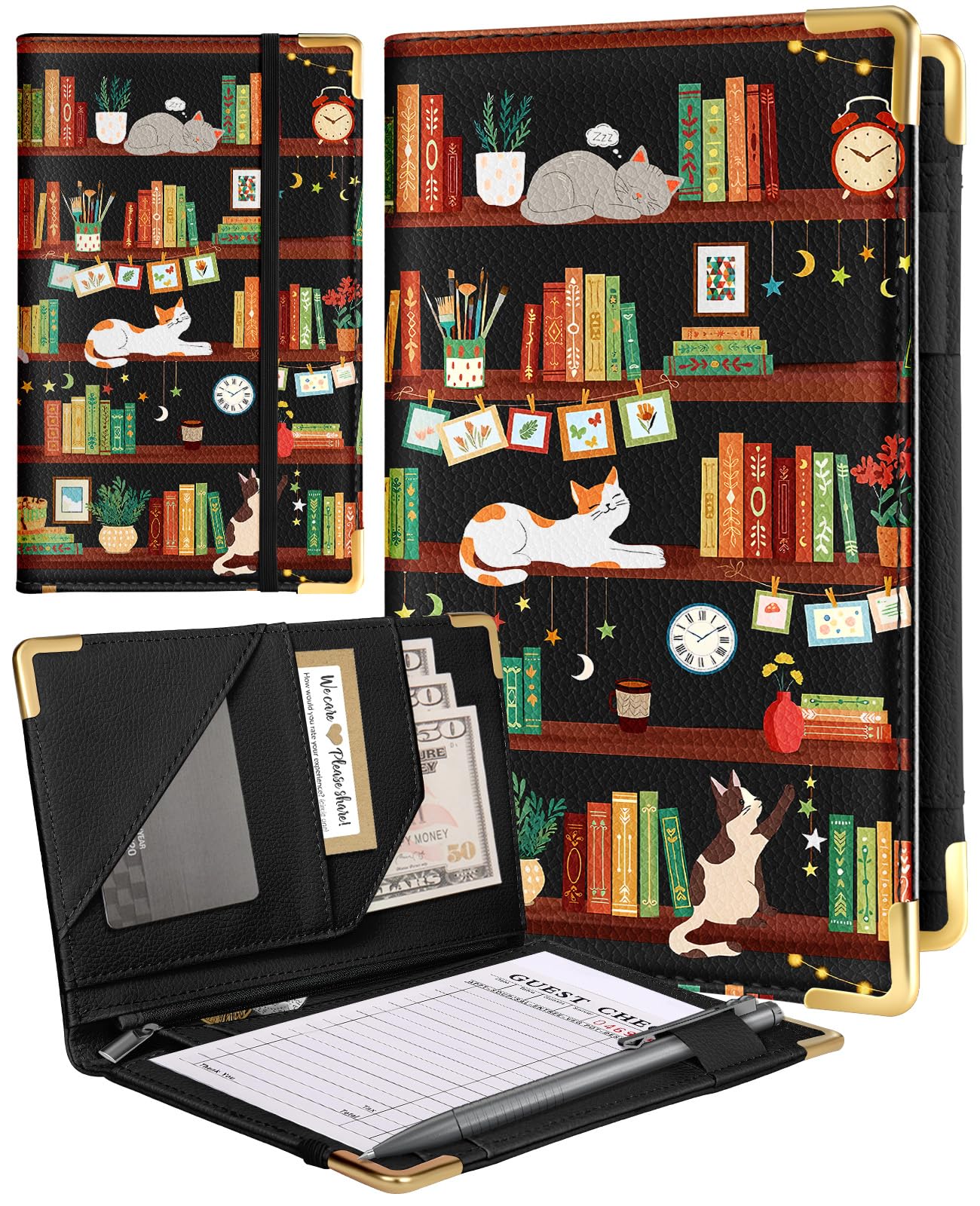 Slohif Server Book For Waitress Cute Serving Books With Zipper Pocket Accessories Leather Server Check Book Restaurant Waiter Se