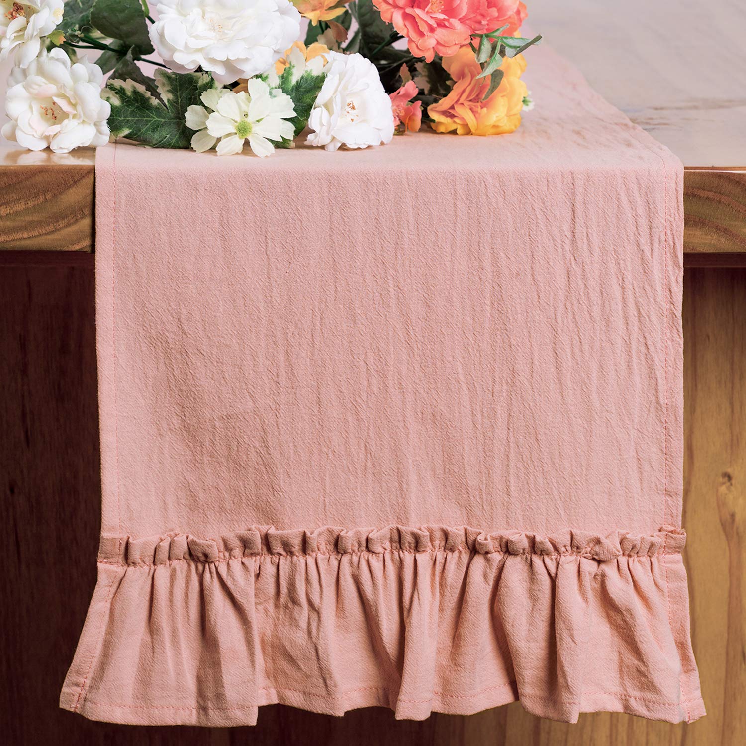 Pink Table Runner Rustic Table Runner Cotton Fabric Table Decor Wedding Baby Shower Home Kitchen Birthday Party, Pink 12X108 Inc