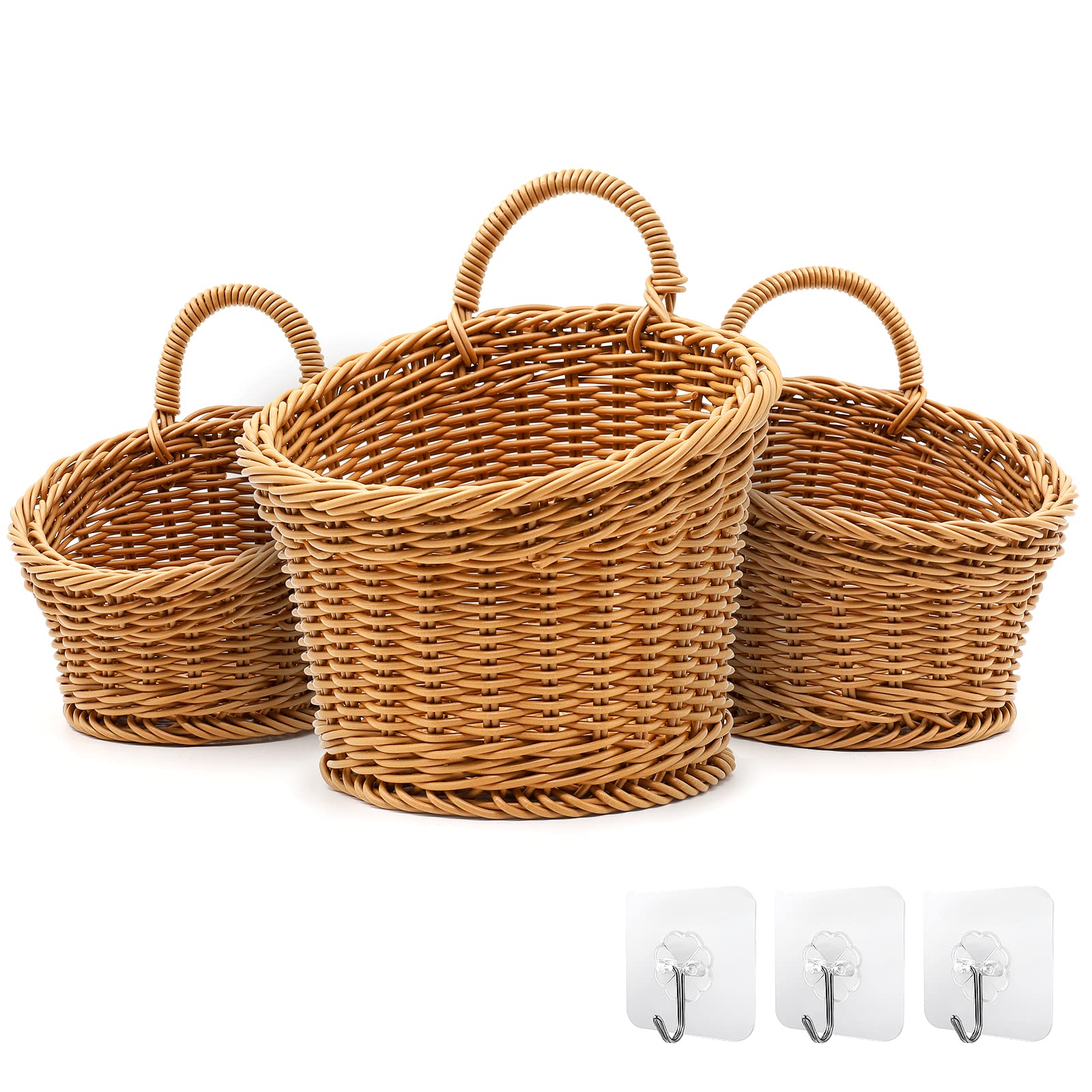 Acelist 3 Pack Woven Storage Basket, Boho Wall Hanging Basket, Retro Farmhouse Decor, Plastic Hanging Fruit Basket For Organizin