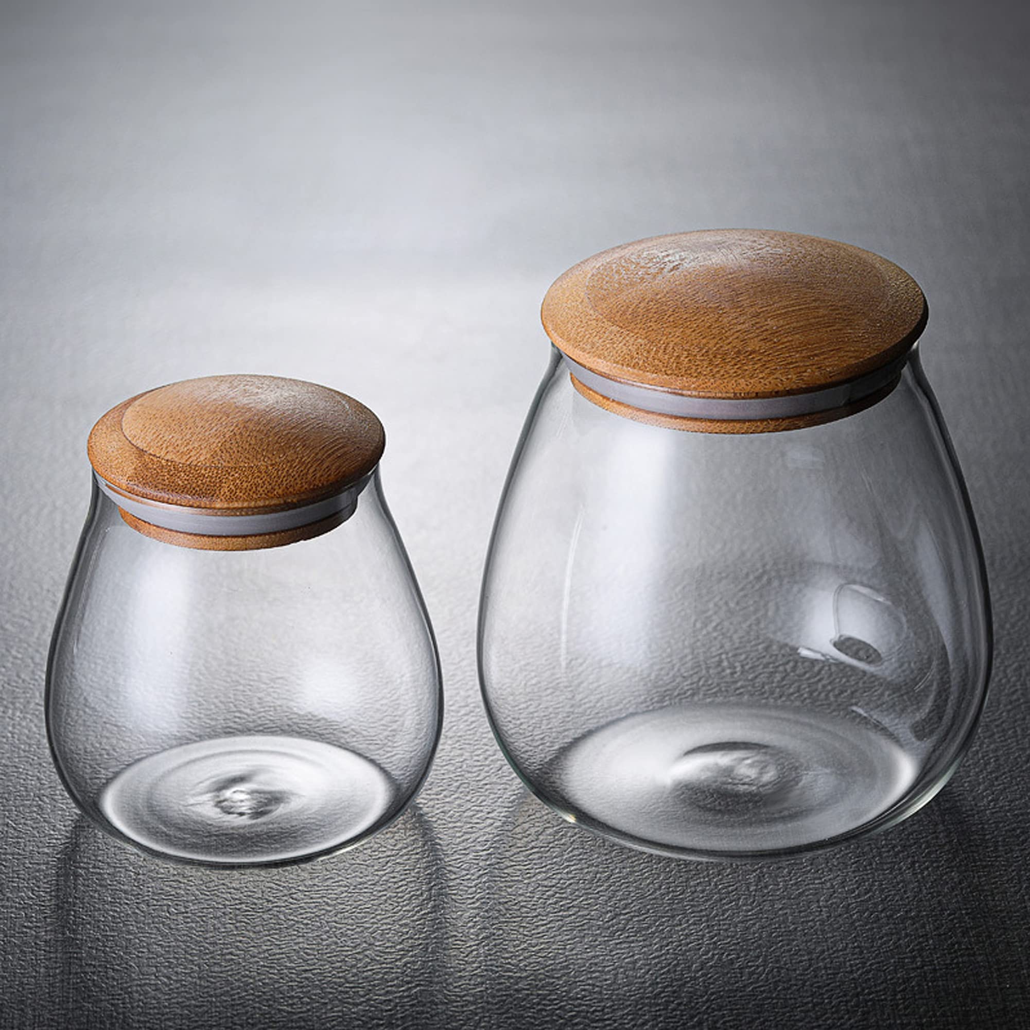 Moladri 800 Ml/26 Fl Oz Clear Cute Glass Storage Canister Holder With Airtight Bamboo Lid, Round Modern Decorative Container Jar
