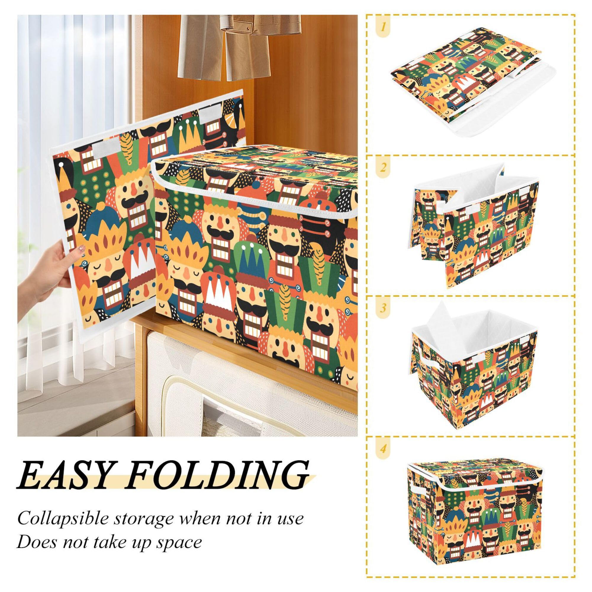 Xigua Nutcracker Christmas Storage Bins With Lids And Carrying Handle,Foldable Storage Boxes Organizer Containers Baskets Cube W
