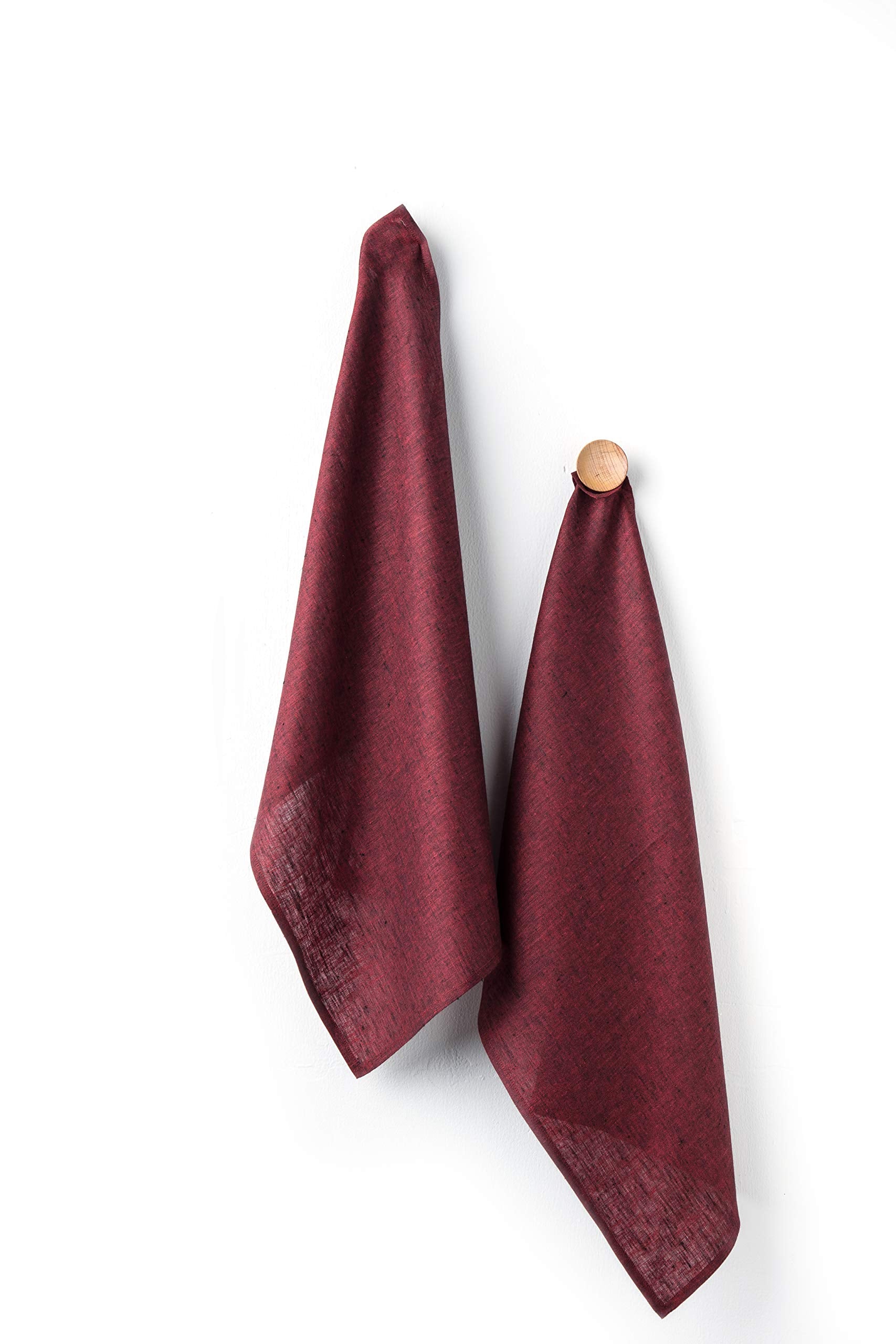 Solino Home Linen Kitchen Towels Set Of 2 - Red Garnet 17 X 26 Inch - 100% Pure Linen Kitchen/Tea Towels - Machine Washable And