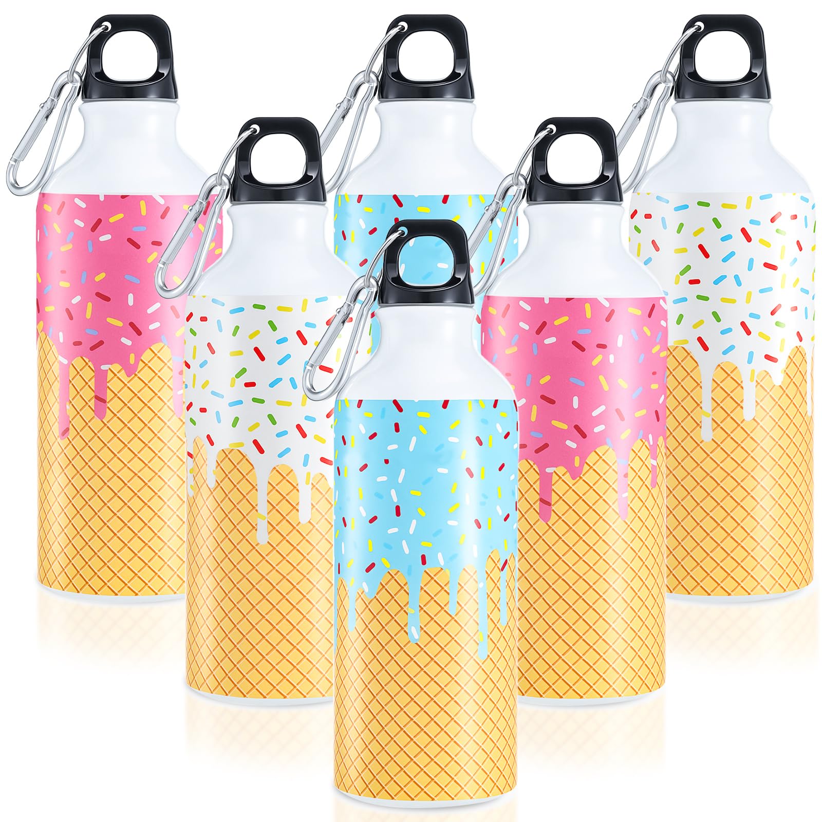 LemonRoad 6 Pcs 16 oz Ice Cream Drip Baseball Water Bottles Ice Cream Drip Birthday Bottle with Lids Stainless Steel Travel Leak