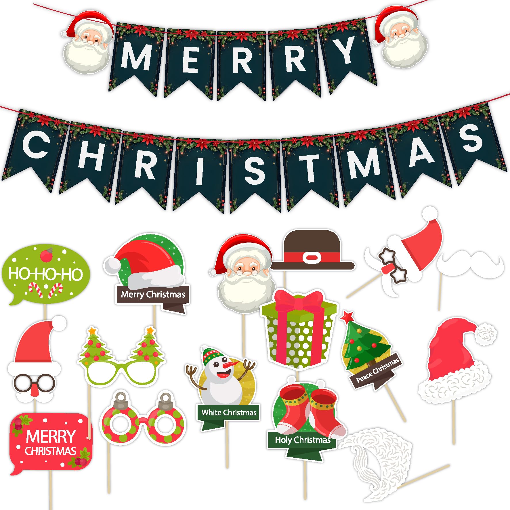 woopme Merry Christmas Banner | Christmas Photo Booth Props, Christmas Home Decorations Combo for Celebration with Family, Frie