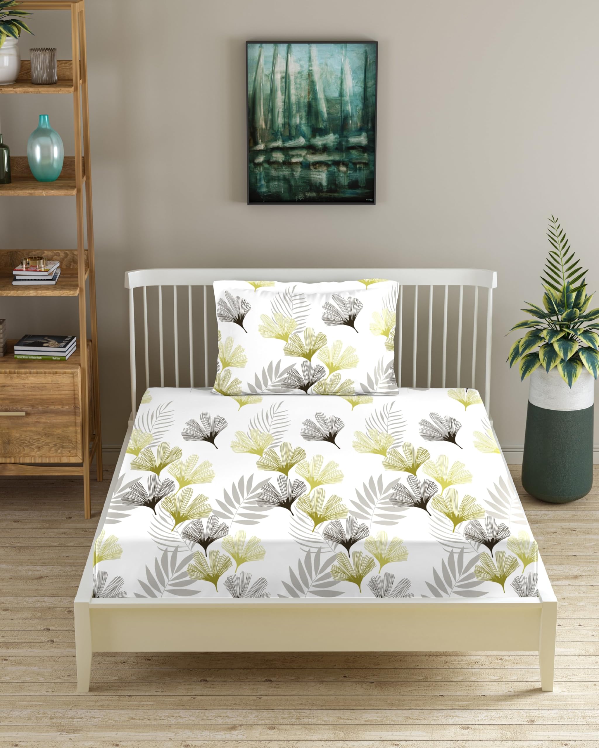 Trance Home Linen 100% Cotton 180 Tc 78X36 Single Size Elastic Fitted Bedsheet|Printed Single Bed Size Elasticated Fitted Bedspr