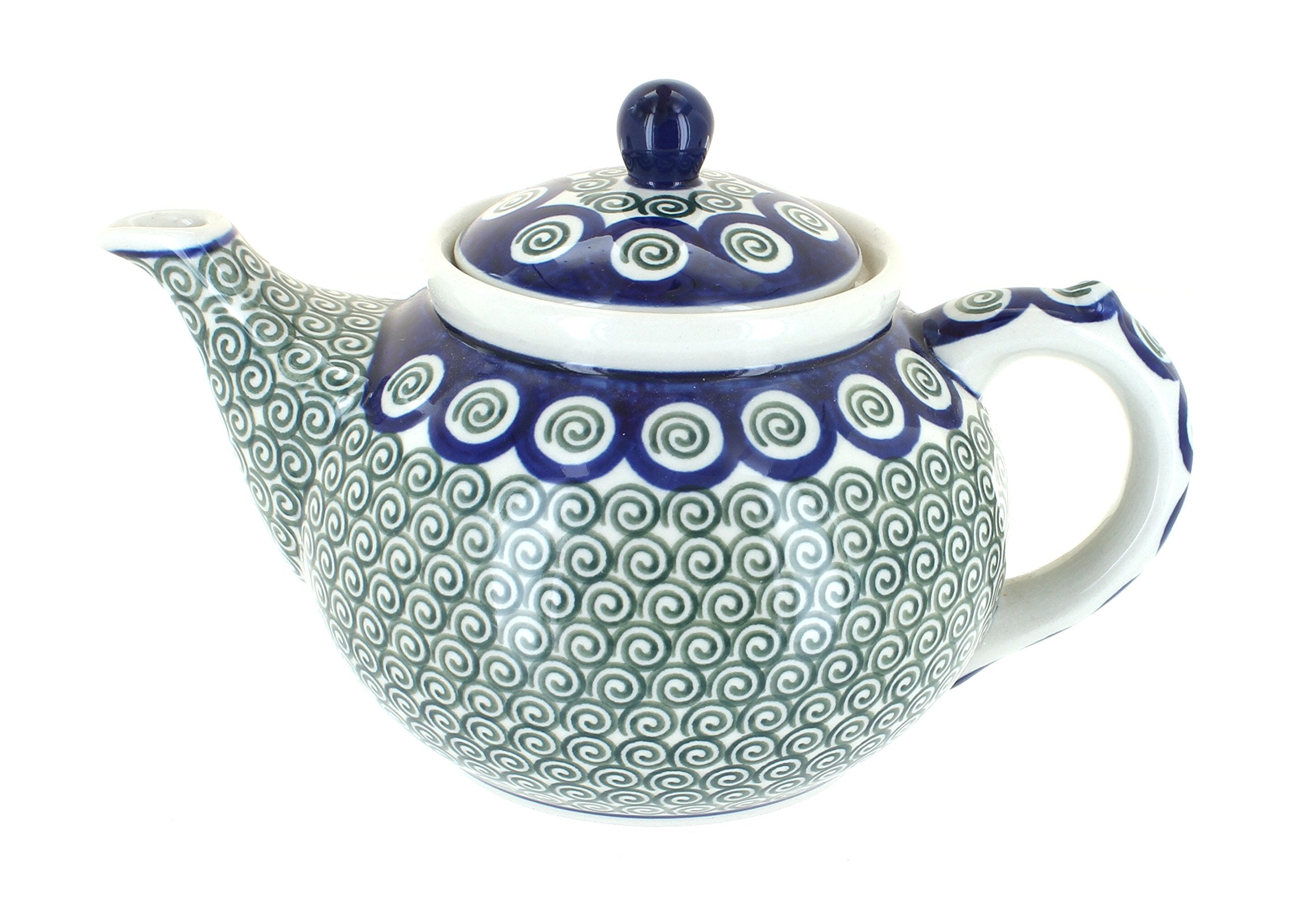 Blue Rose Polish Pottery Peacock Swirl Medium Teapot
