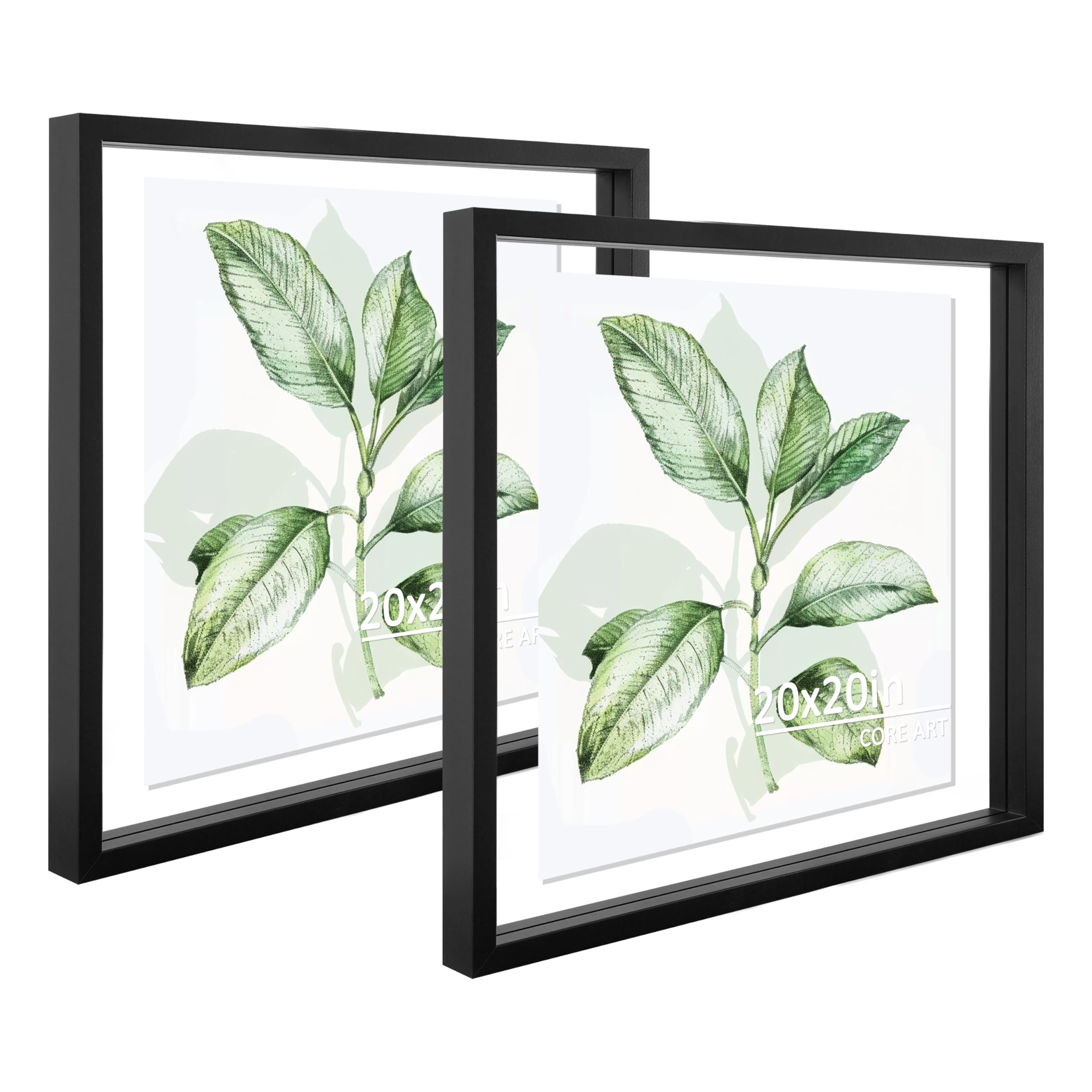 CORE ART 20x20 Floating Picture Frame Set of 2,Double Plexglass Floating Frame for 8x8,10x10,12x12,16x16 Pictures,Wall or Tablet