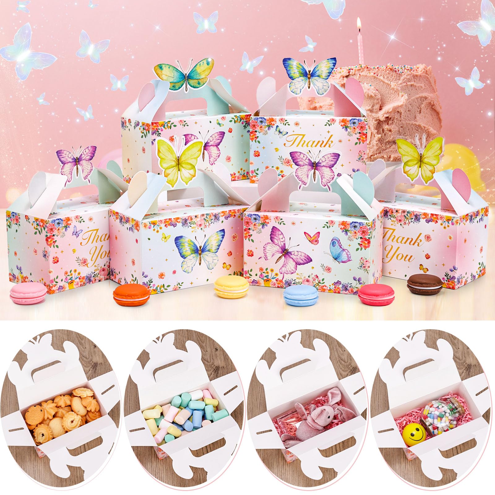 VGOODALL 30PCS Party Favor Boxes, Goodie Gable Treat Box Butterfly Paper Candy Containers for Birthday Party Supplies Baby Showe
