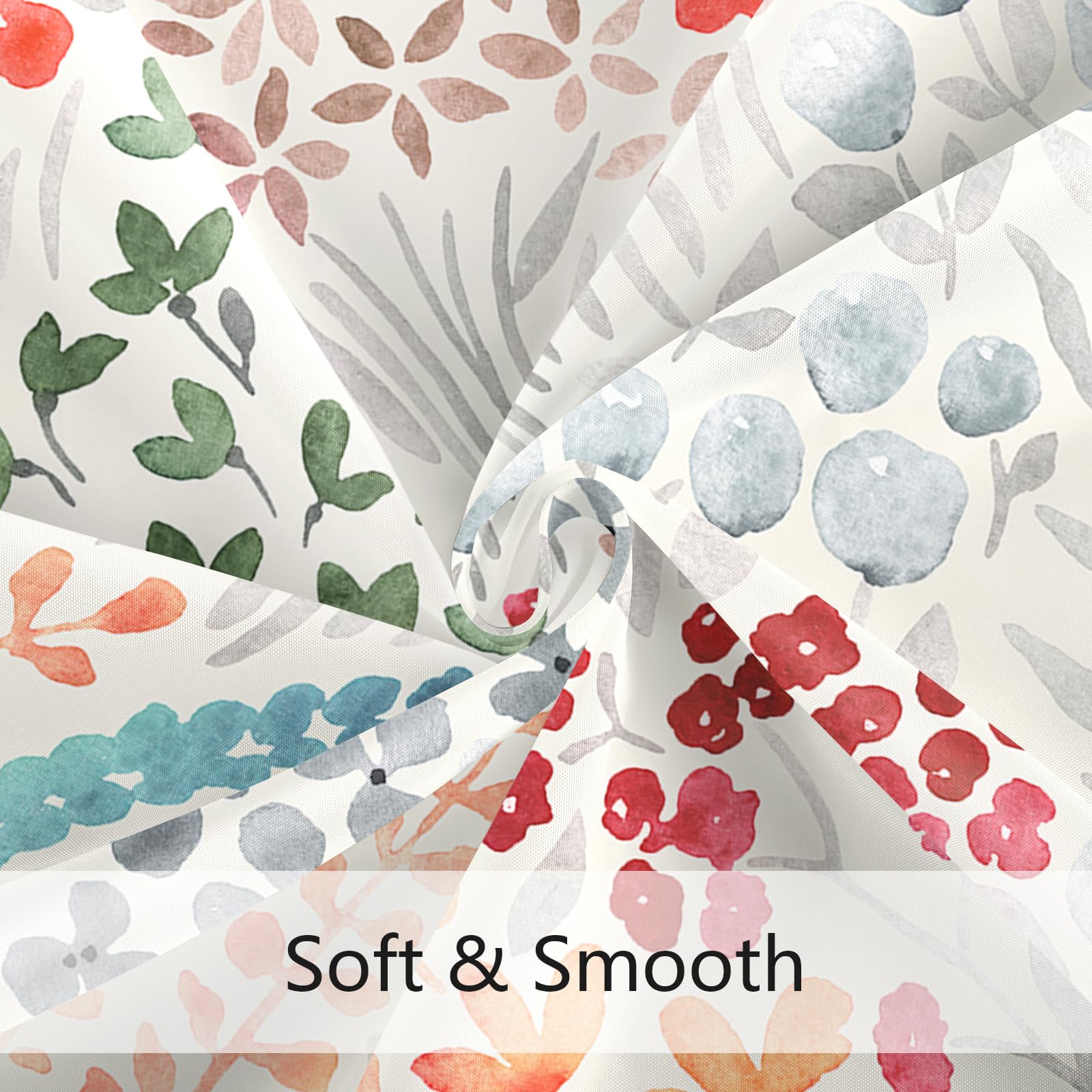 Mayzus Colorful Floral Shower Curtain, Retro Red Teal Flower Fabric Shower Curtain, Cute Funky Watercolor Wildflower Shower Curt