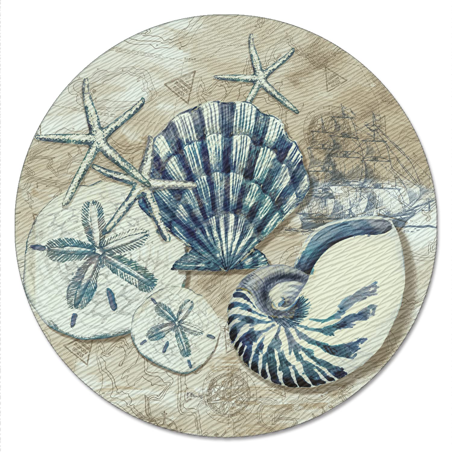 Counterart Tide Pool Shells 4Mm Heat Tolerant Tempered Glass Lazy Susan Turntable 13'' Diameter Cake Plate Pizza Server