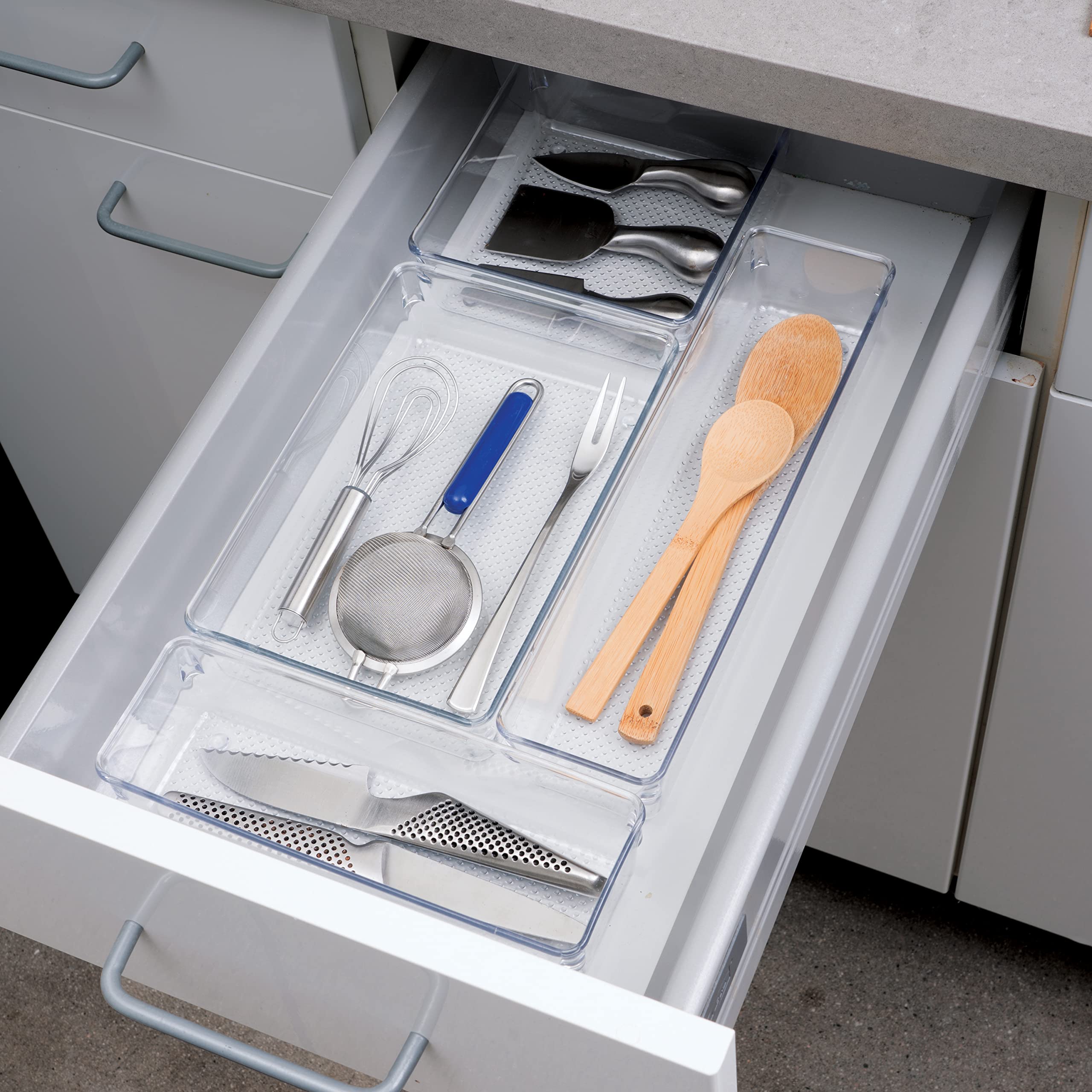 Oggi Clear Drawer Organizer - 3'' X 12.5'' - Ideal for Organizing Kitchen Drawers  Office  Desk  Silverware  Kitchen Utensils  Cosmetics and Bathrooms