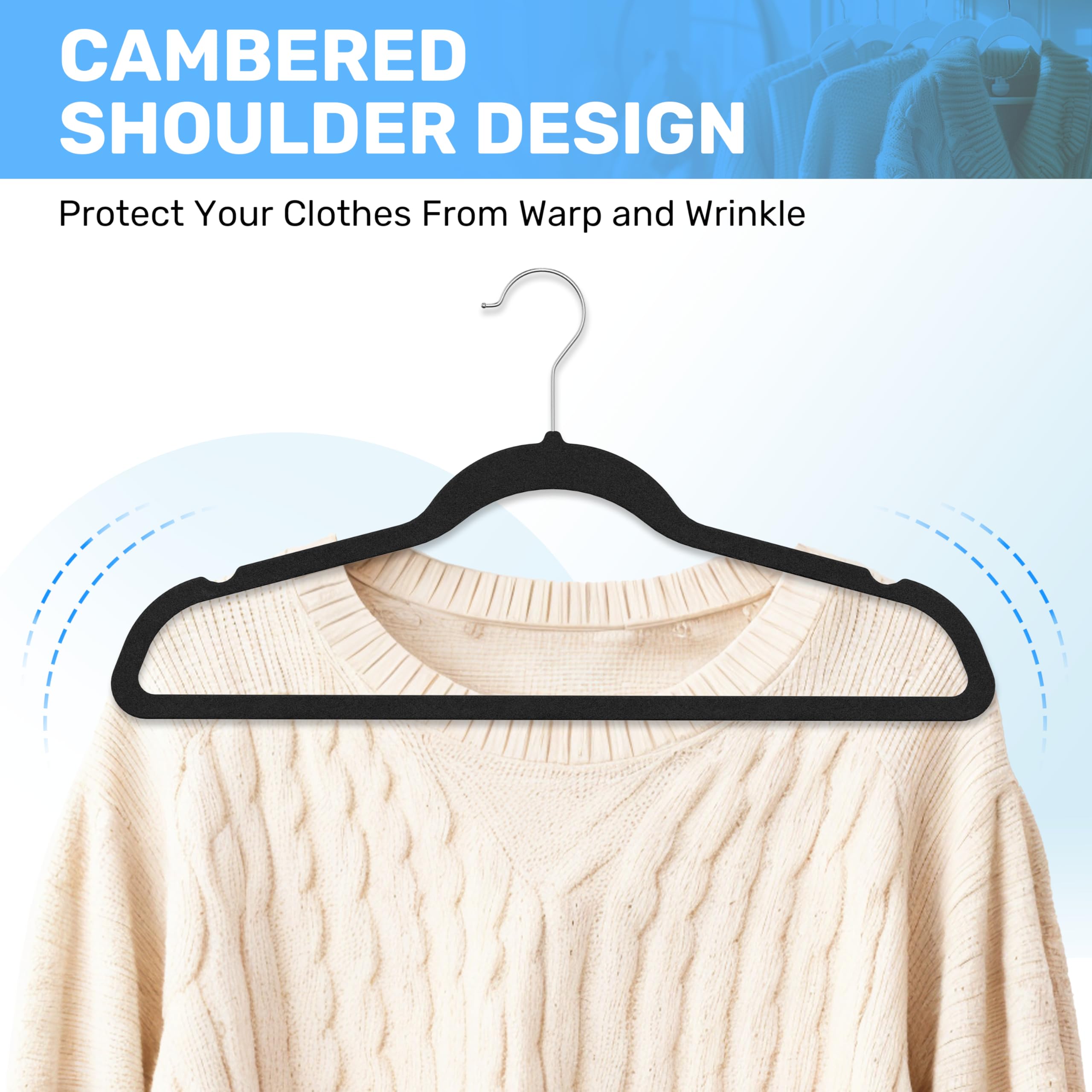 Simple Deluxe 70 Pack Velvet Hangers, Non-Slip Felt Hangers With Shoulder Notches, Space Saving Heavy Duty Clothes Hangers For C